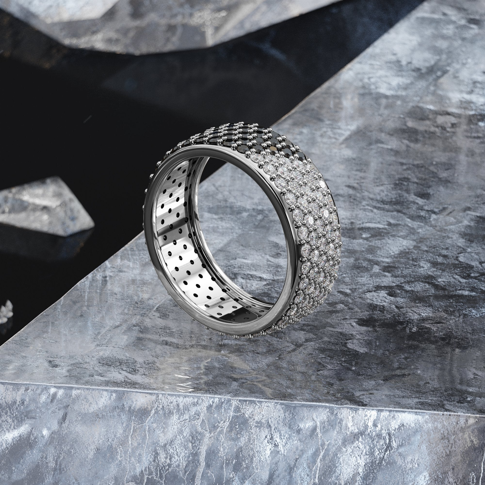 Unique Natural Black & White Diamond Ring
