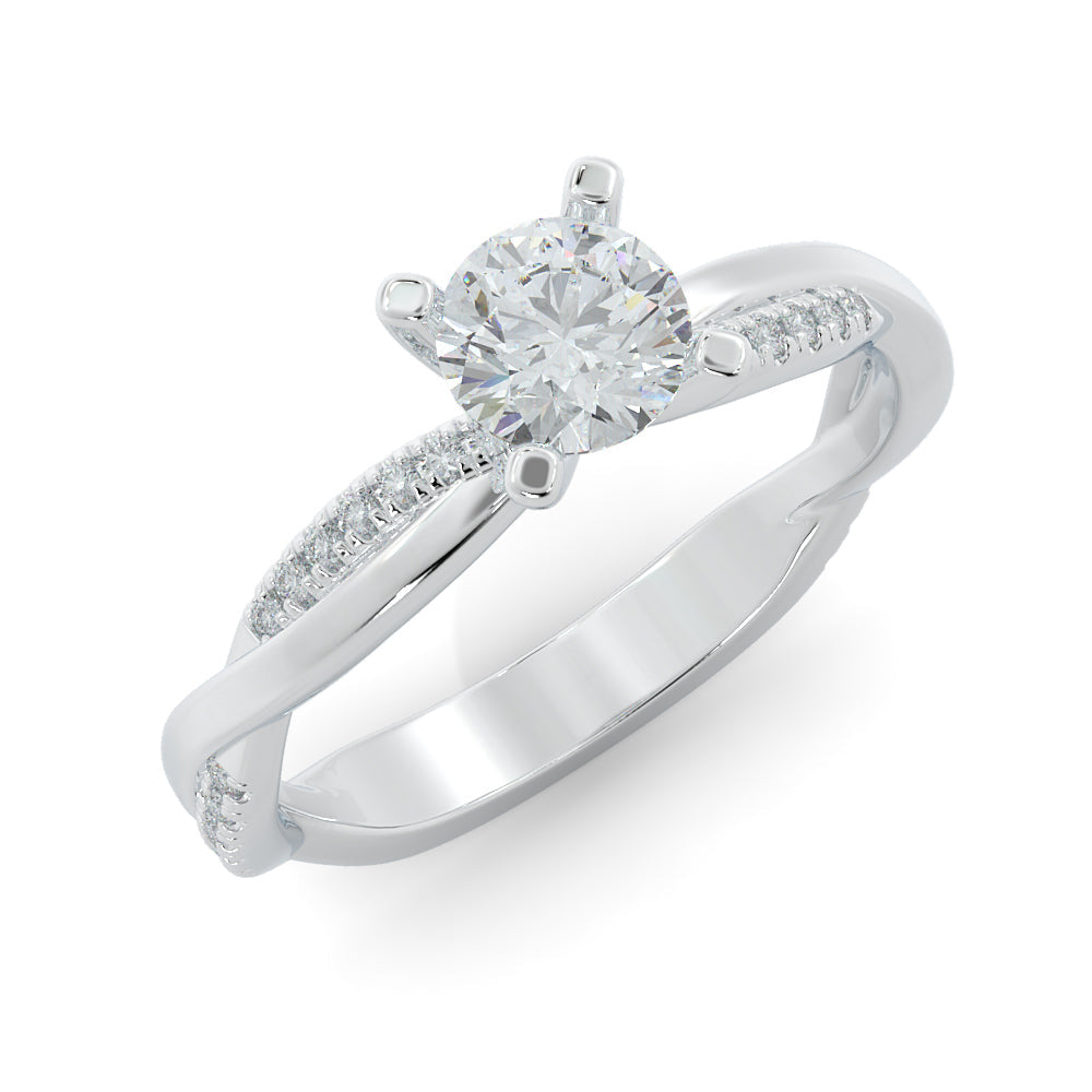 Twisted Shank Natural Round  Diamond Engagement Ring in White Gold