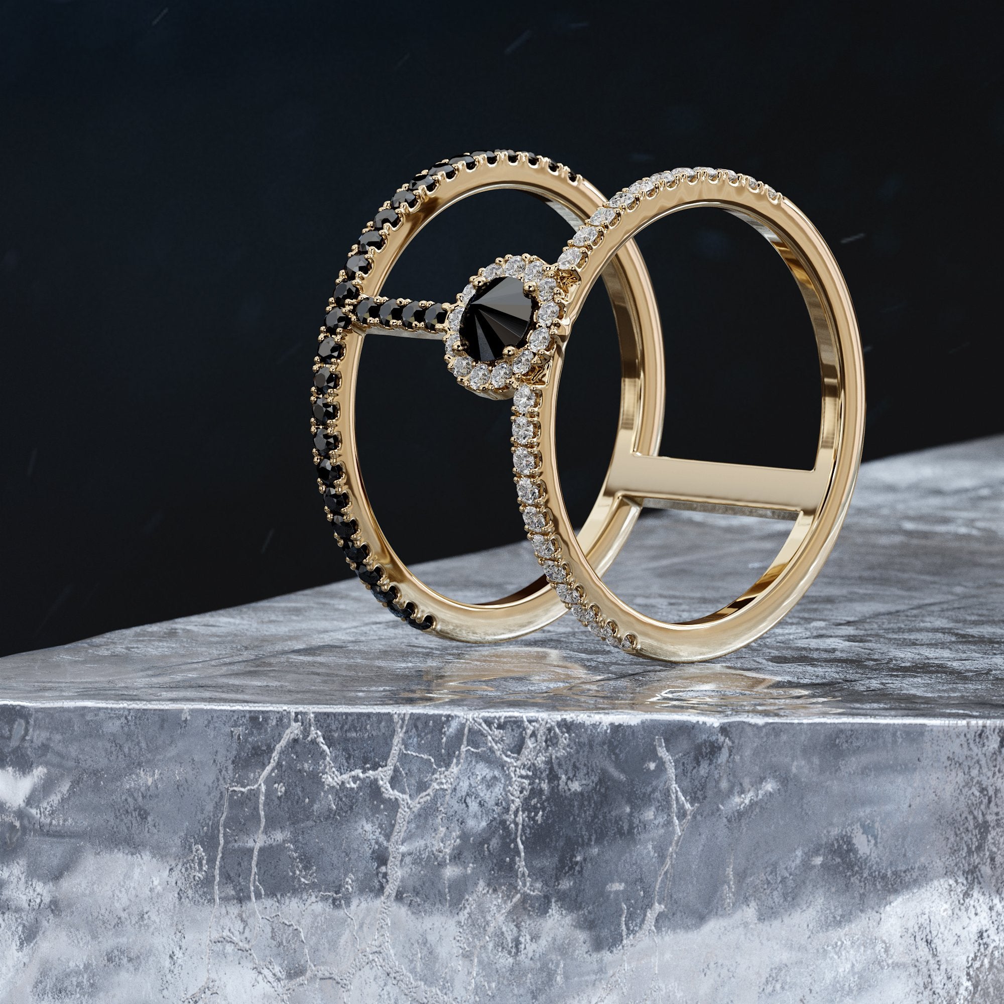 Unique  Natural Black & White Round Diamond Ring