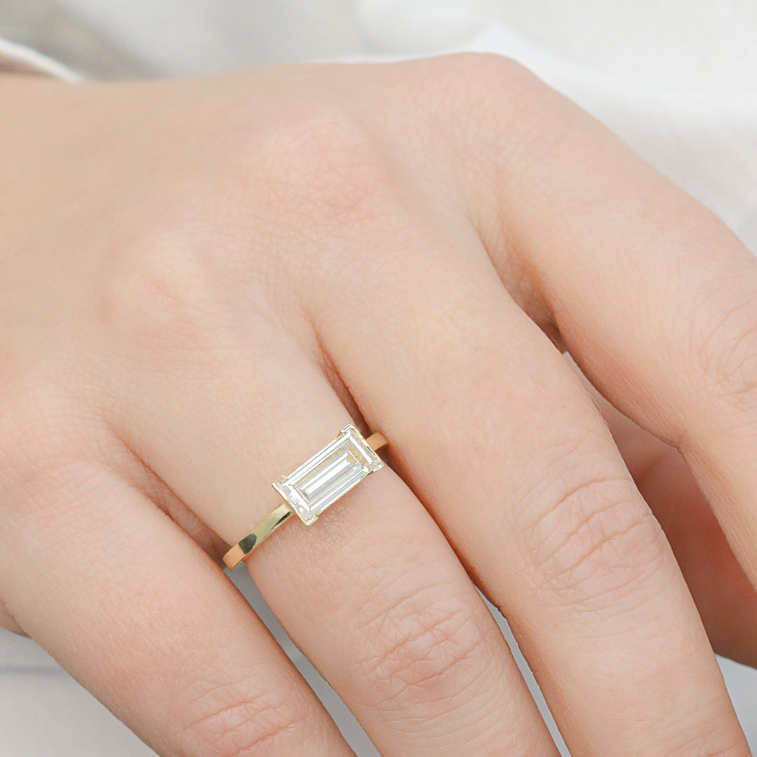 Semi Bezel Natural East-West Baguette Cut  Diamond Engagement Ring