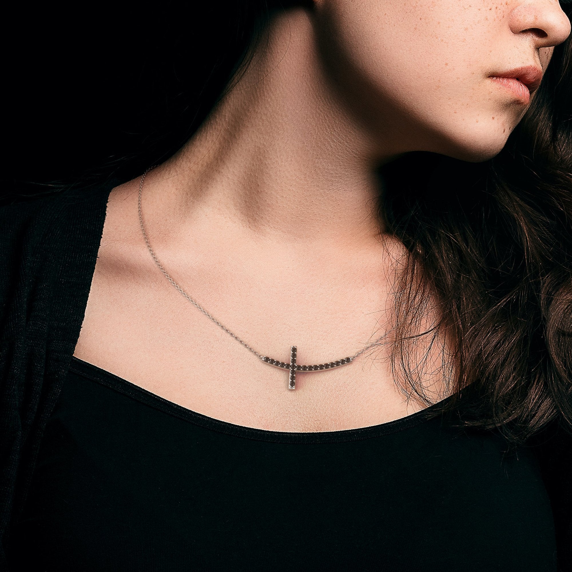 Cross Natural Black Diamond Alternative Pendant with a White Necklace