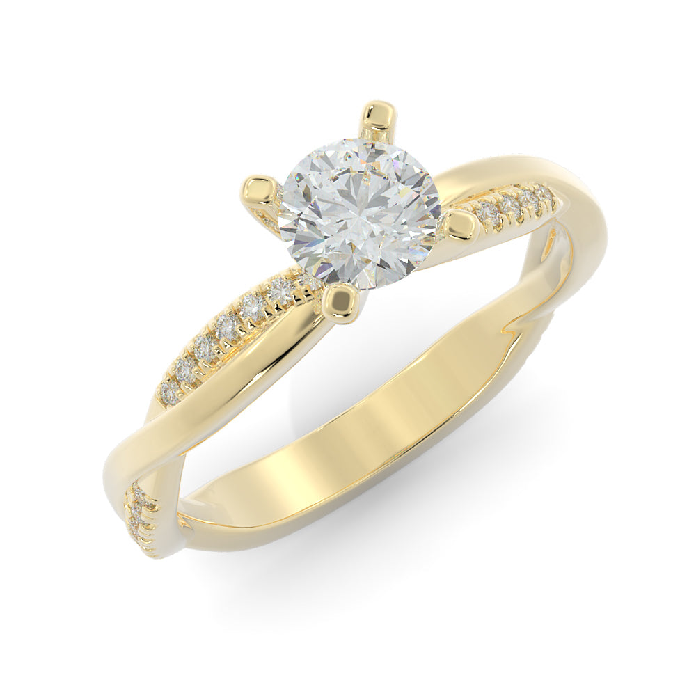 Twisted Shank Natural Round  Diamond Engagement Ring in White Gold
