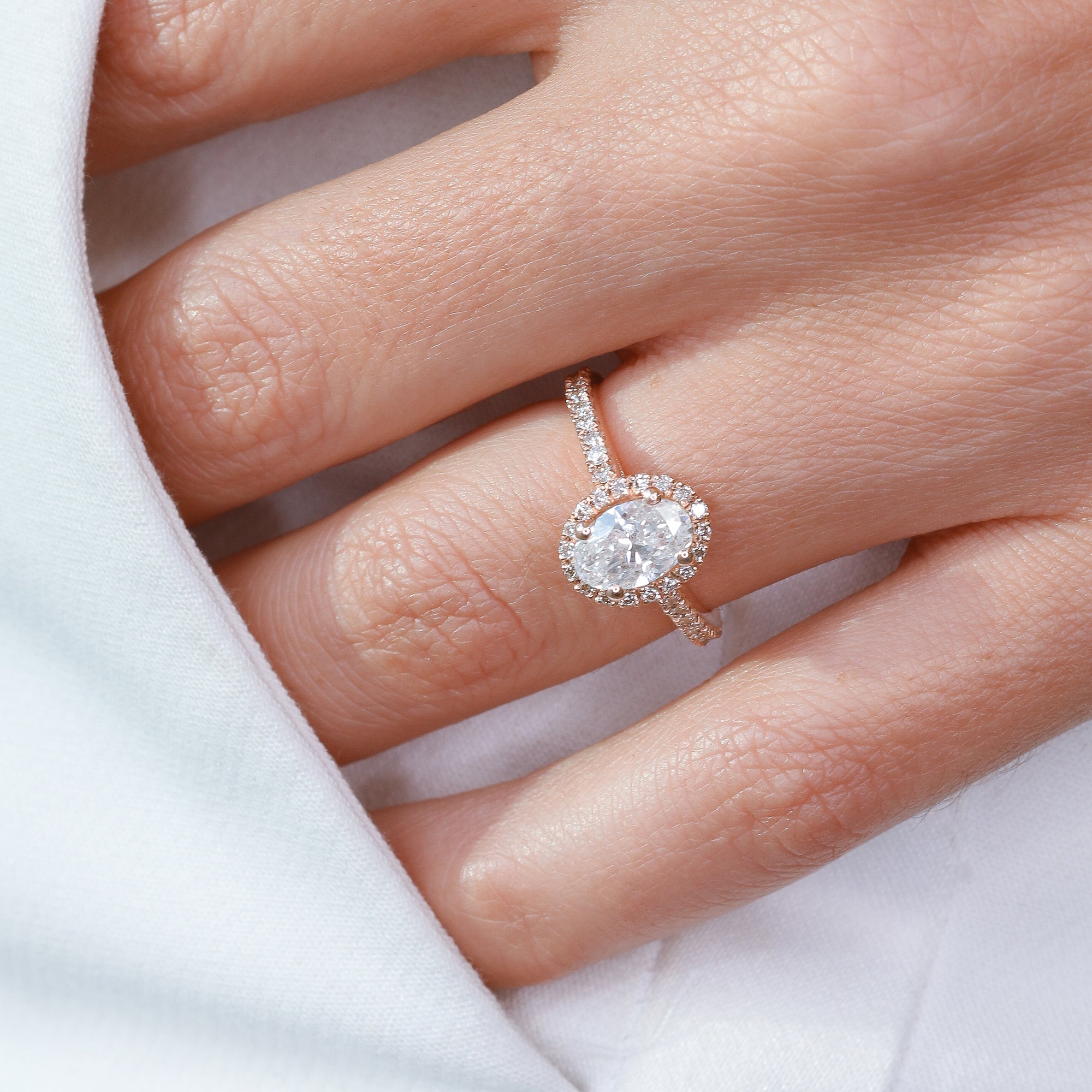 Halo Natural Oval Cut Diamond Engagement Ring