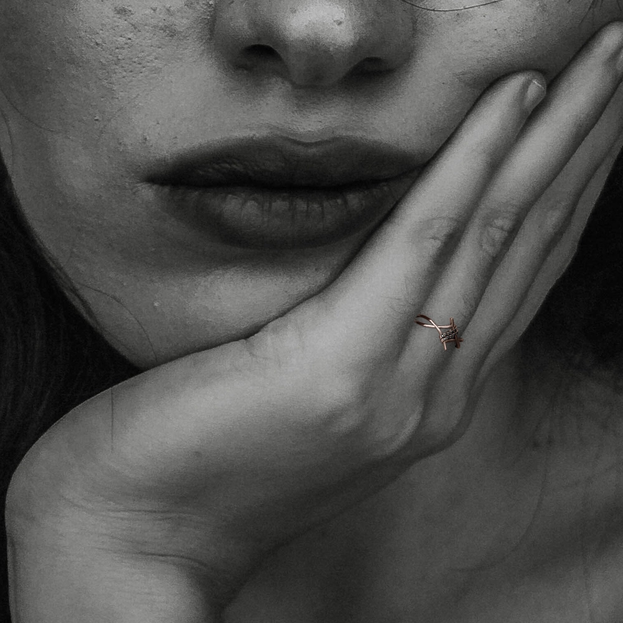 Ghost of Jupiter - Barbed  Natural Black & White  Diamond Ring