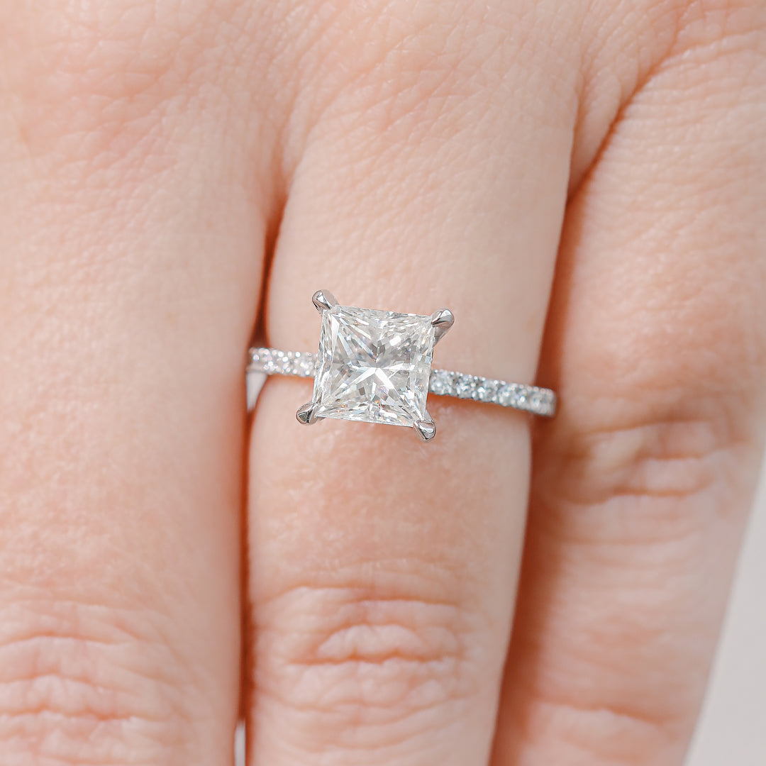 Hidden Halo Natural Princess  Diamond Engagement Ring