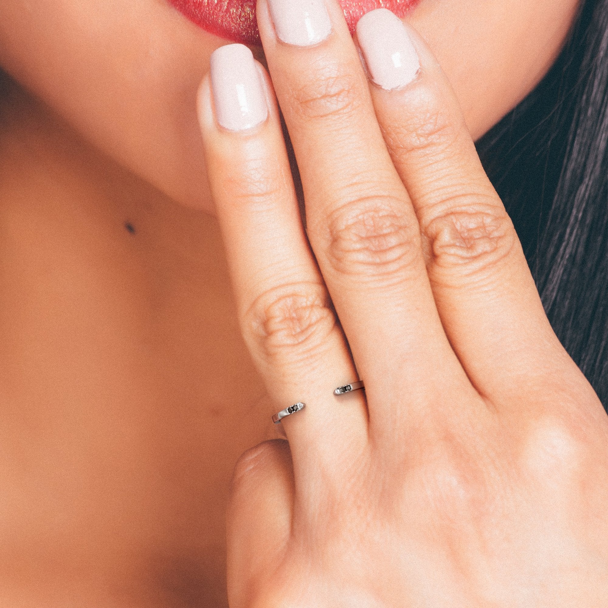 Open Natural Black & White  Diamond Ring in White Gold