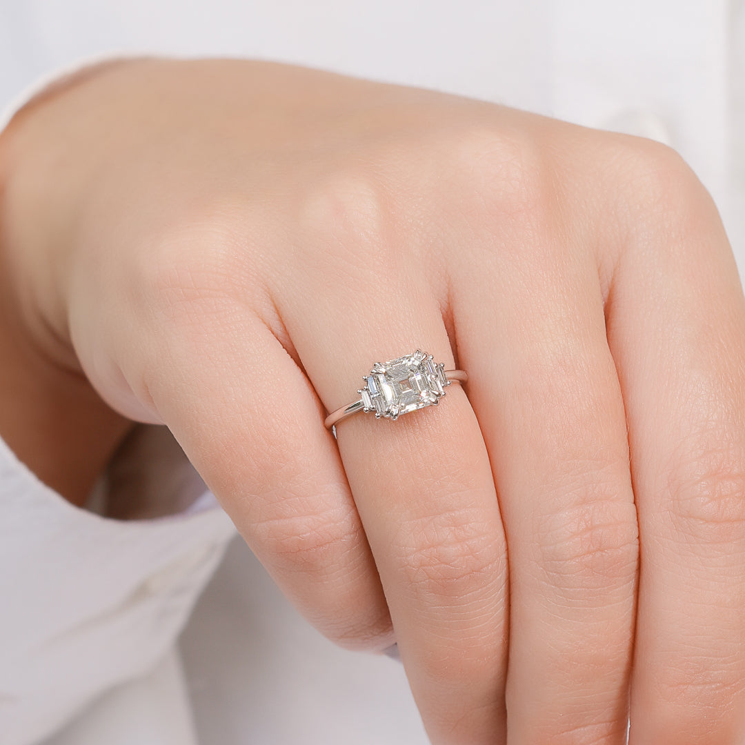 Natural Asscher Cut  Diamond Engagement Ring