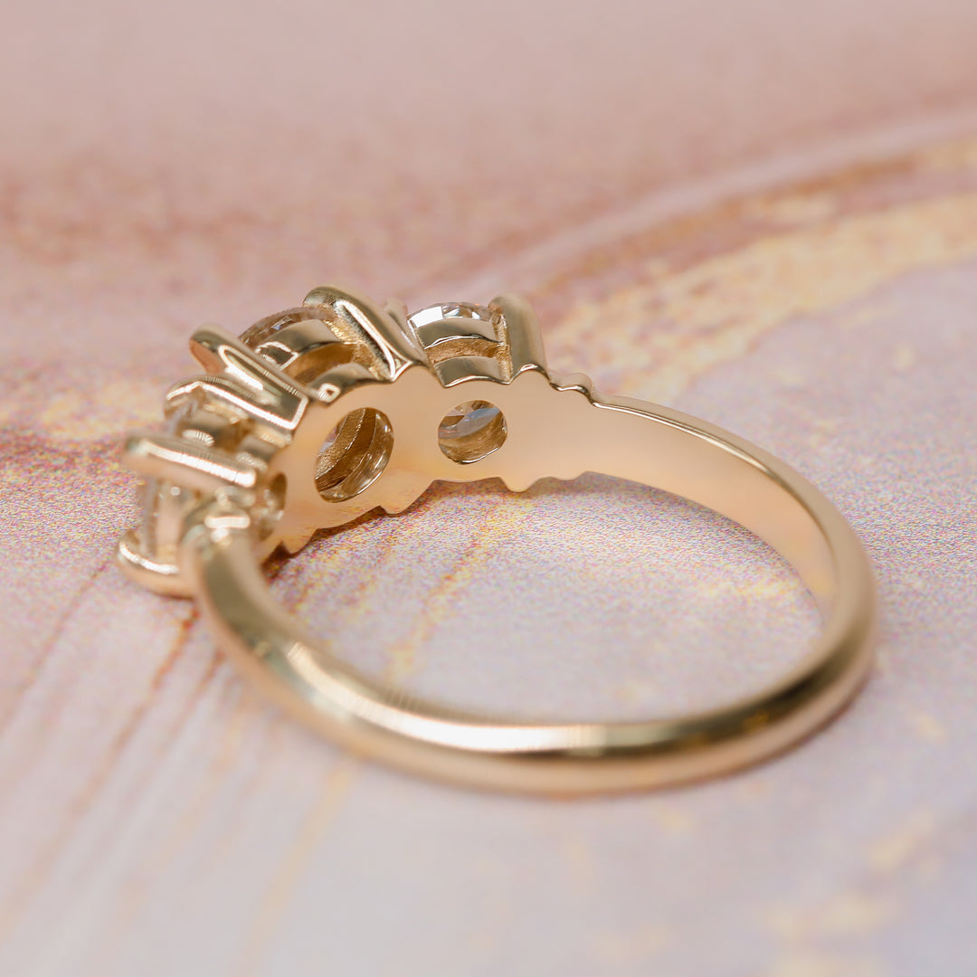 Three-Stone Natural Round  Diamond Engagement Ring