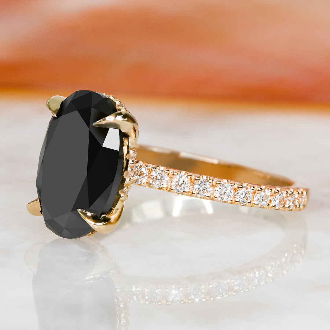 Black & White Natural Diamond Oval Cut Engagement Ring