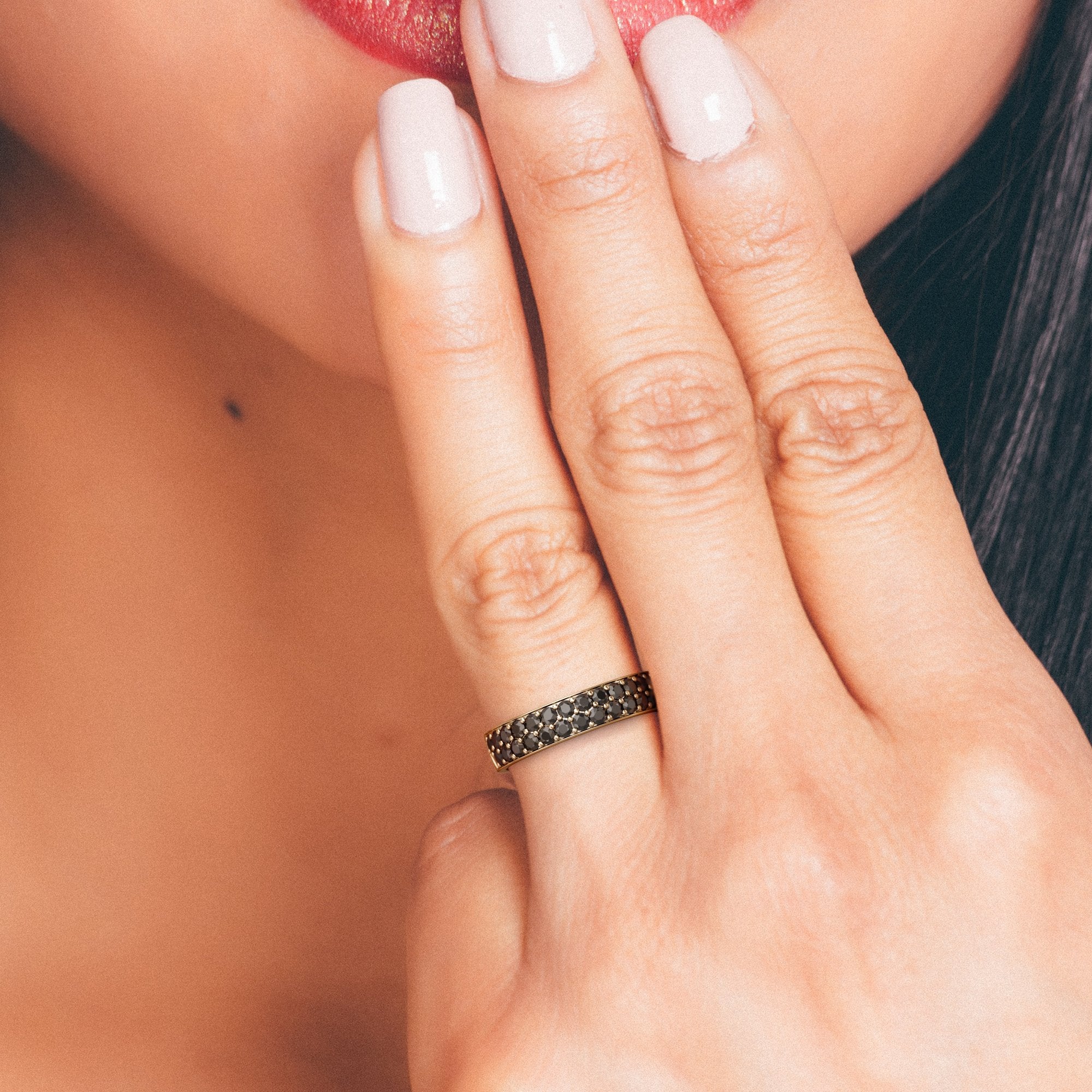 Two Row Natural Black Diamond Band
