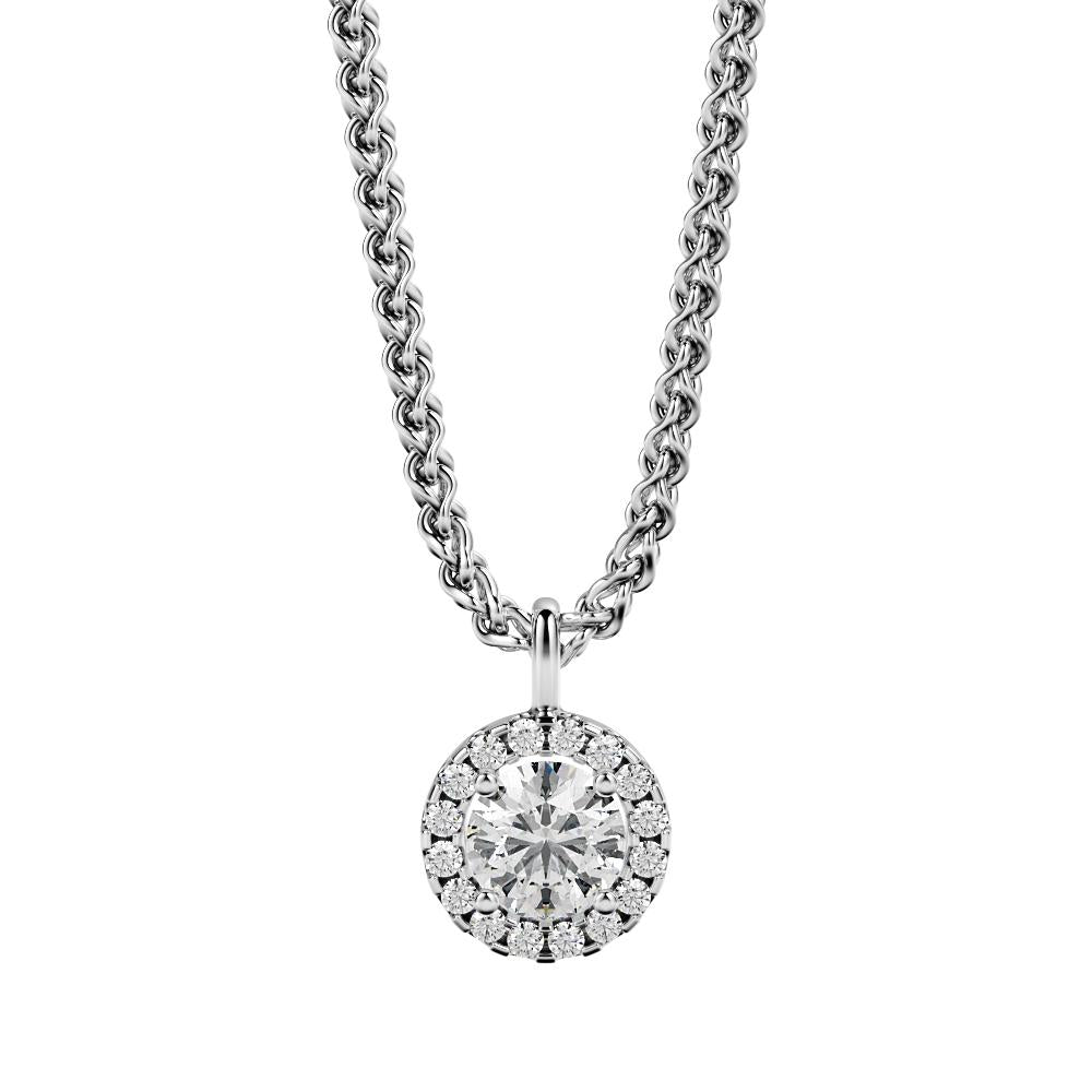 Natural Diamond Halo Pendant with a White Gold Necklace