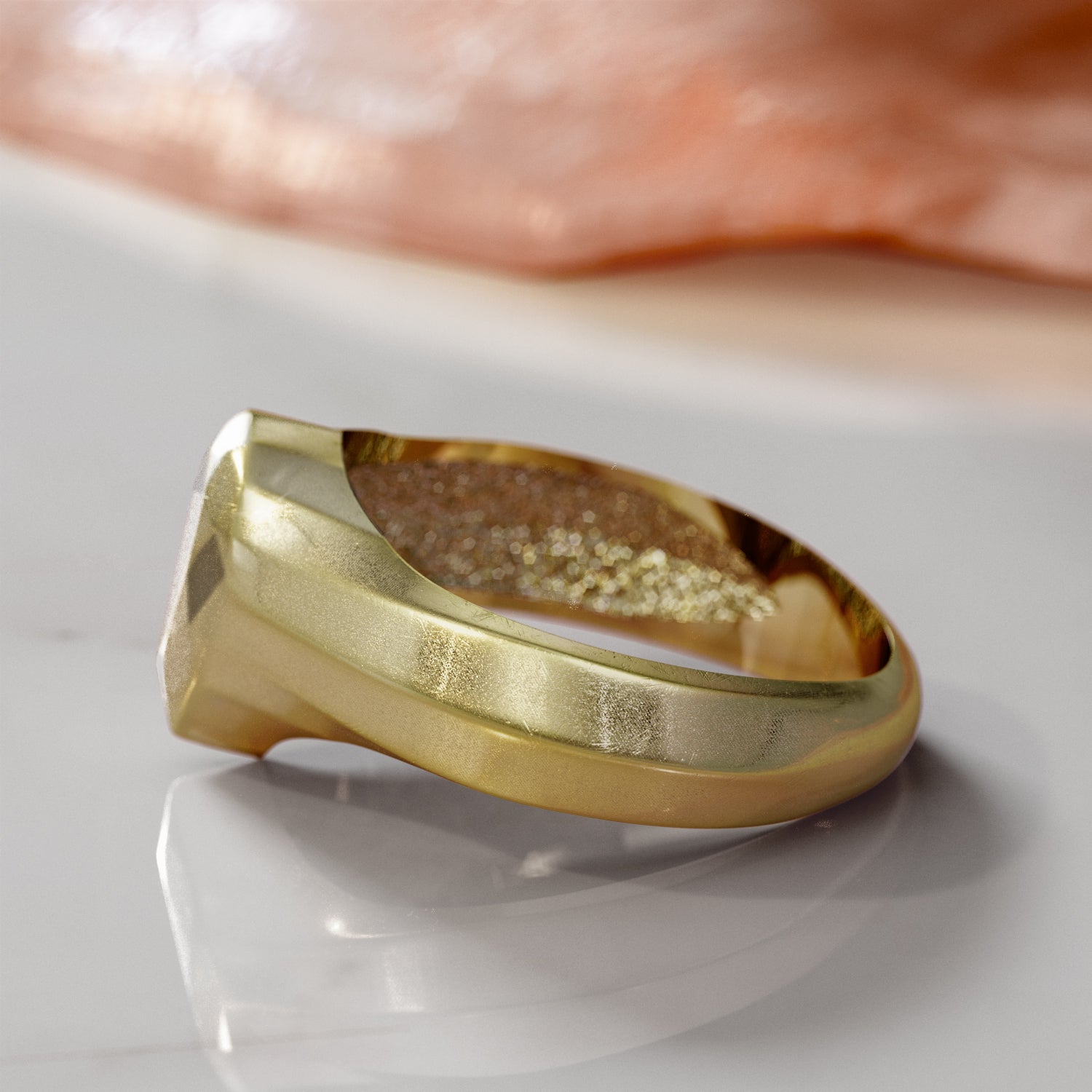 14K Diamond Shaped Signet Ring For Men