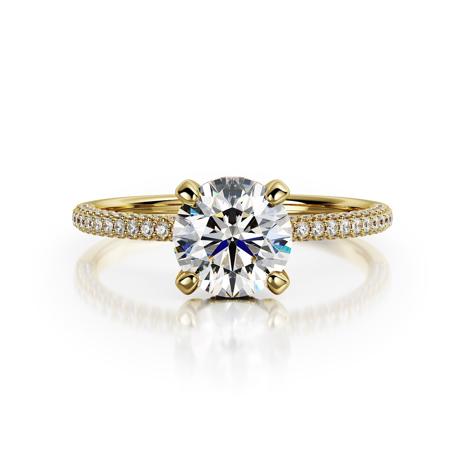 3-row band Natural Round  Diamond Engagement Ring