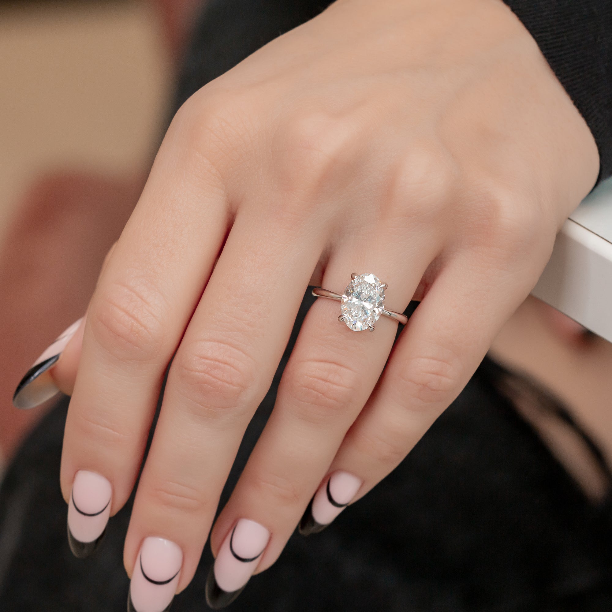 3 Carat Claw Prongs Natural Oval  Diamond Engagement Ring