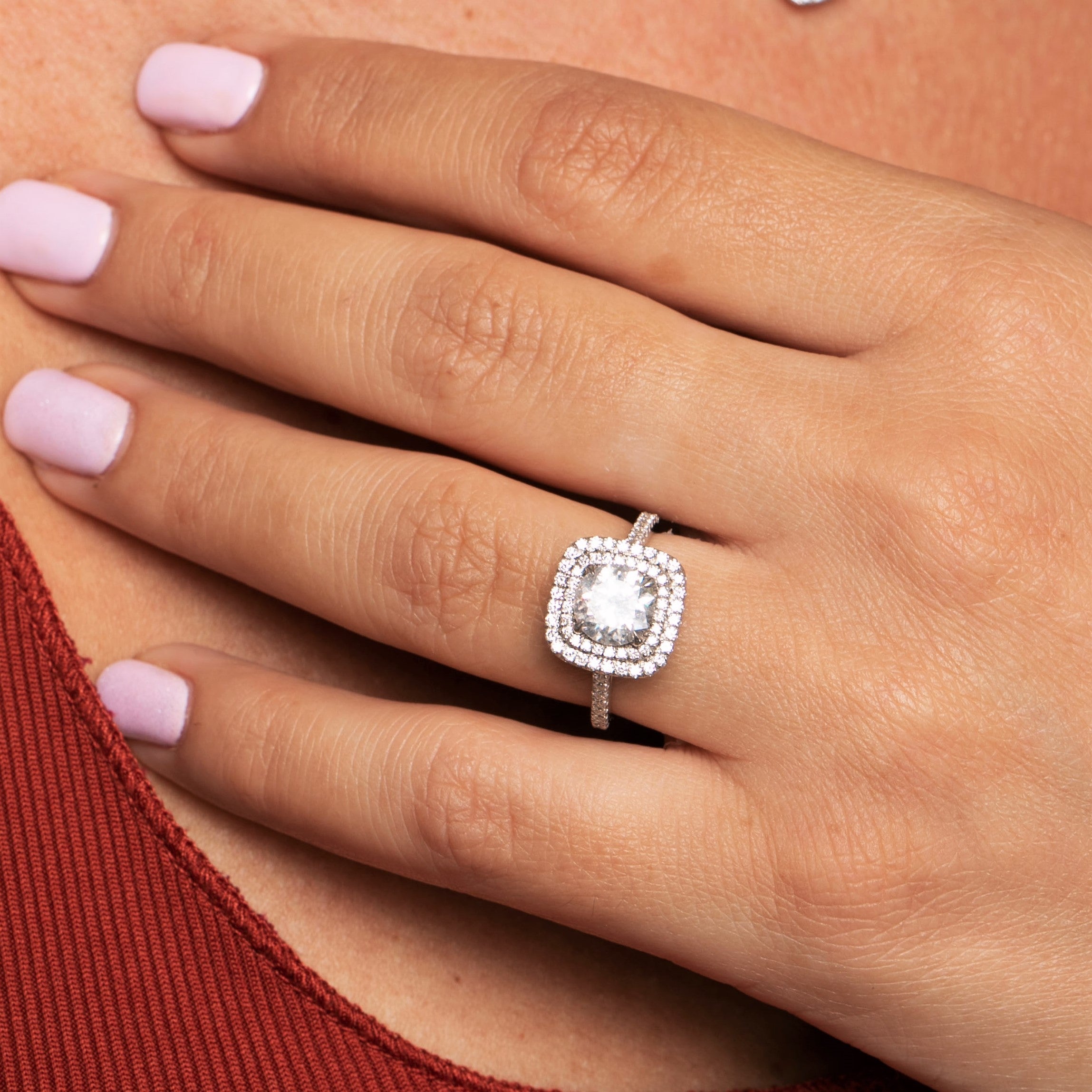 Fiery Flames - Double Halo Natural Round Cut Diamond Engagement Ring