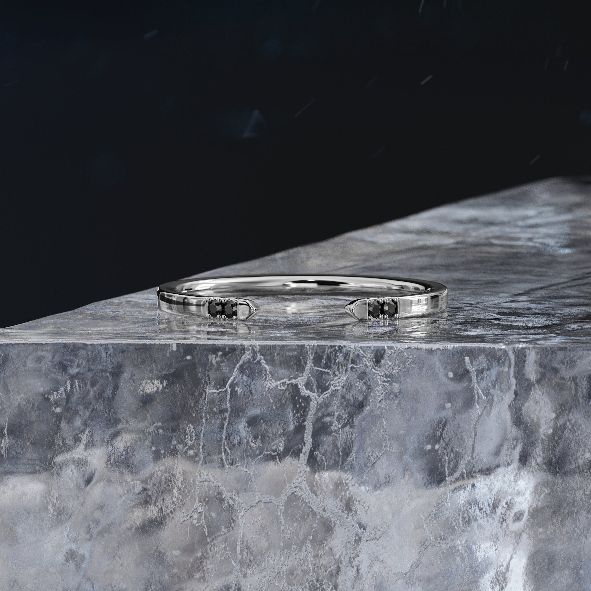 Open Natural Black & White  Diamond Ring in White Gold