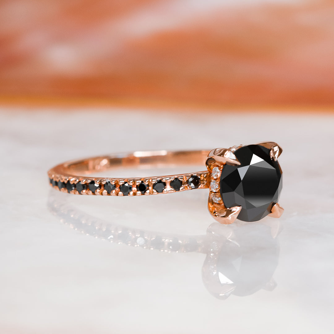 Baixa   Unique  Natural Black Diamond Round Engagement Ring
