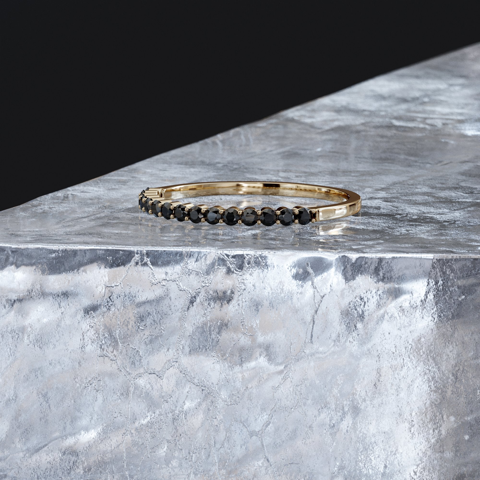 Unique Wedding Ring with Round Cut Natural Black Diamonds