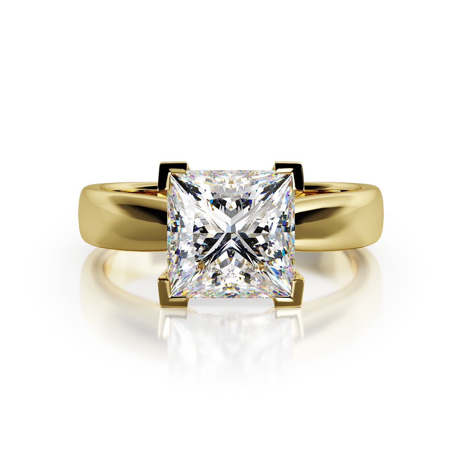 Plain Band Natural Princess Solitaire Diamond Engagement Ring