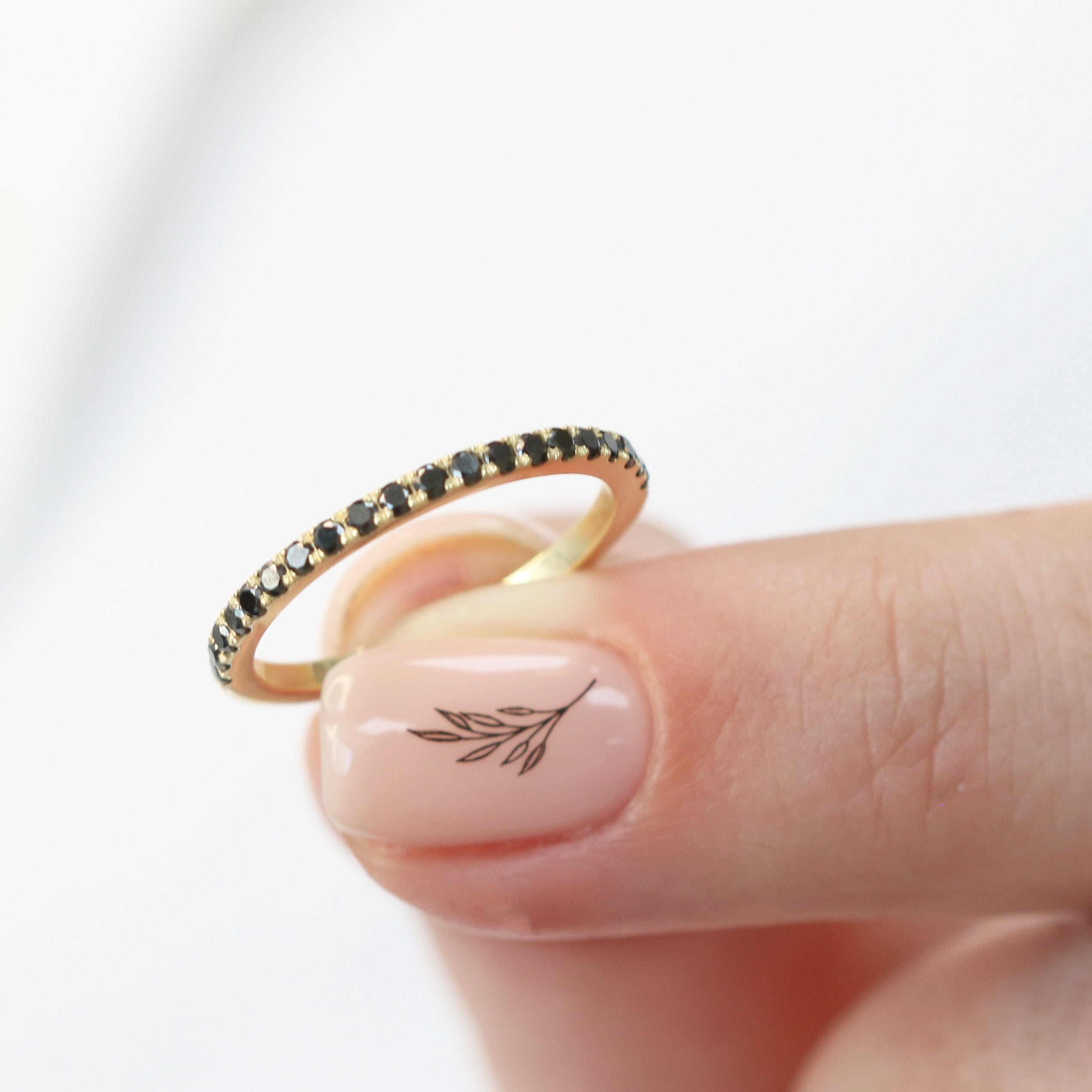 Unique Wedding Ring with  Cut Natural Black Diamonds