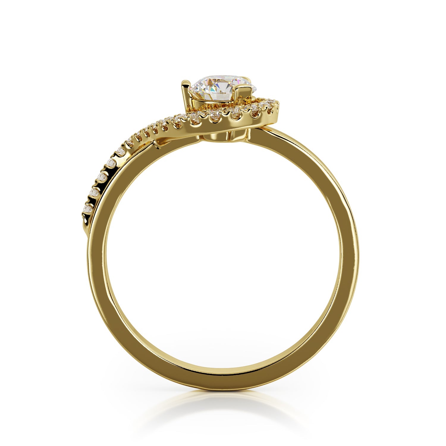 Wavey Natural Round  Diamond Engagement Ring in Yellow Gold