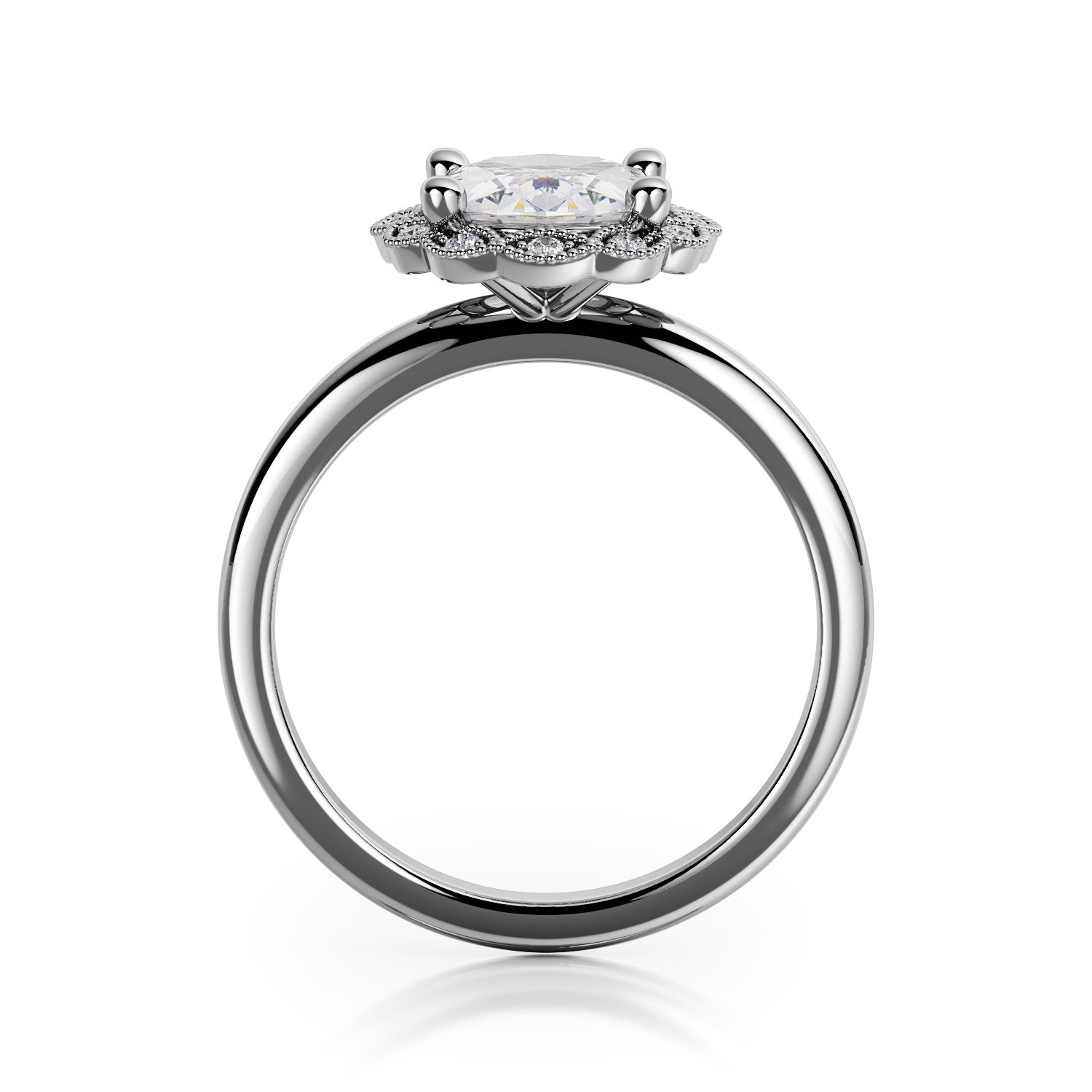 Decorative Halo Natural Oval  Diamond Engagement Ring