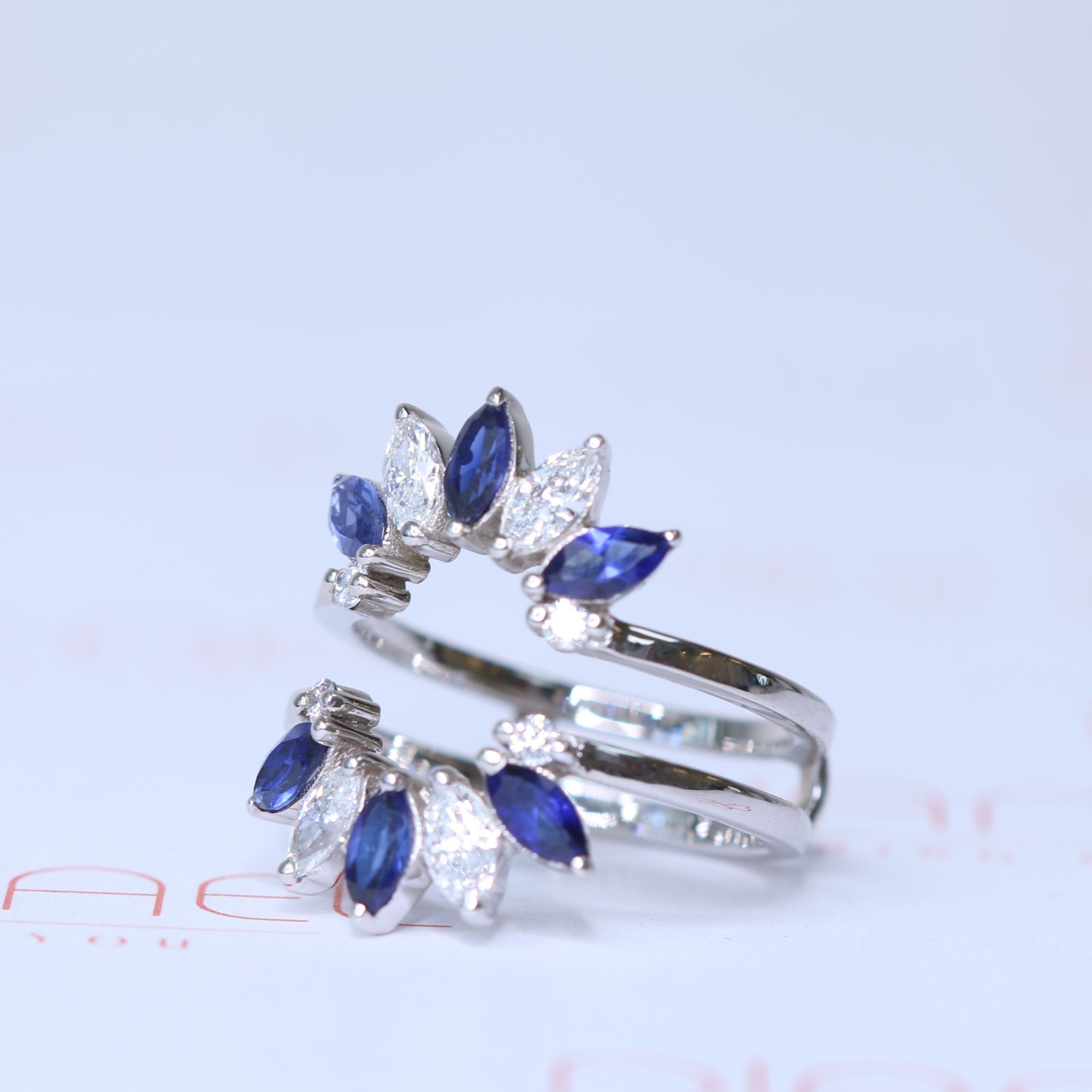 Flower Natural Marquise cut Diamond & Sapphire Wedding Band
