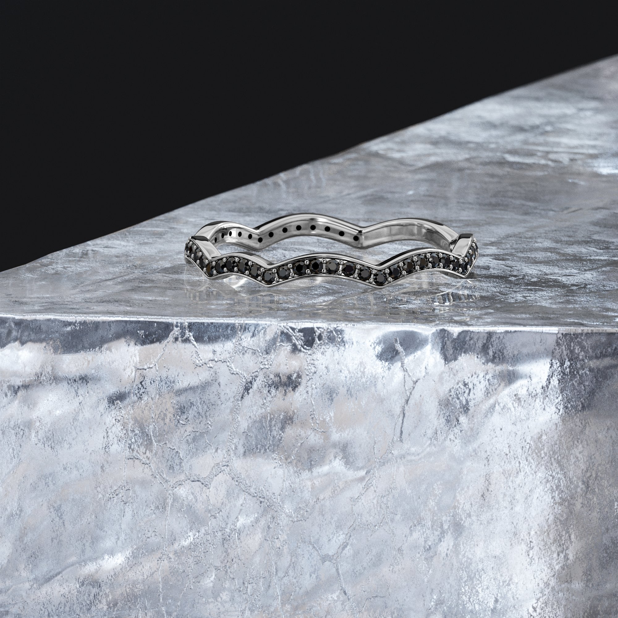 Wavey Natural Black Diamond Ring