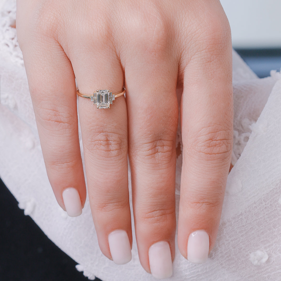 4 Prongs Natural Emerald  Diamond Engagement Ring