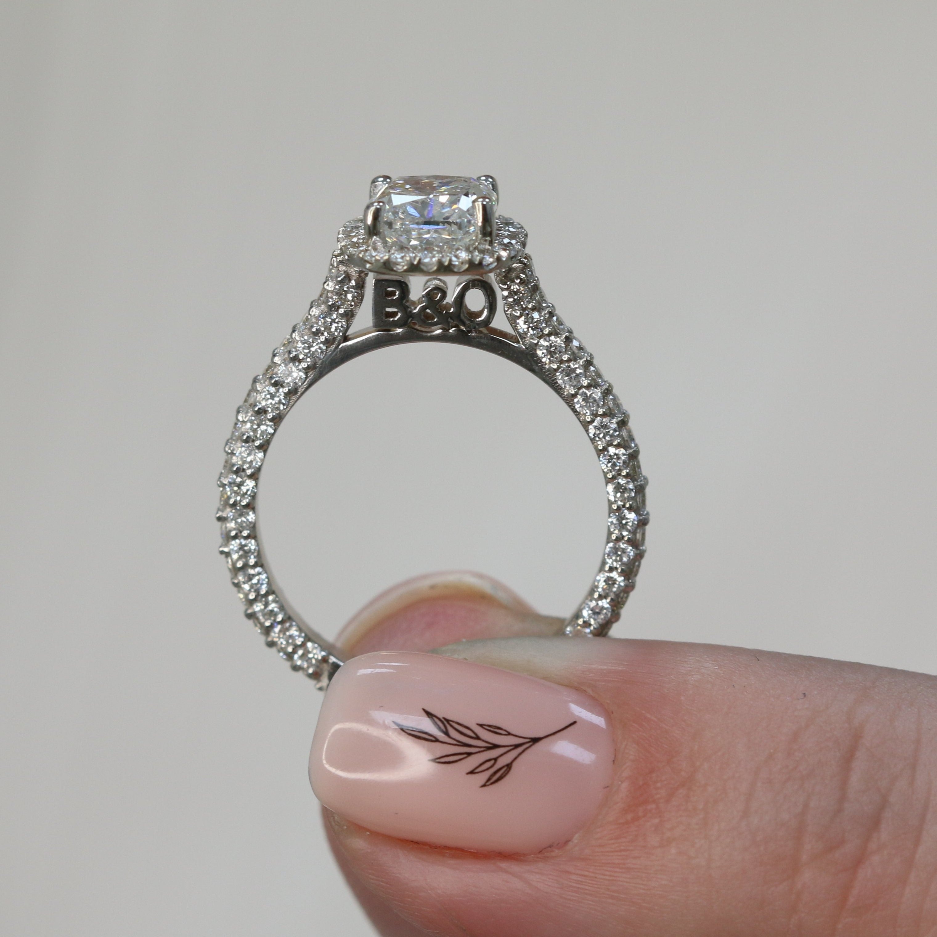3-Rows Cathedral Natural Cushion Diamond Engagement Ring