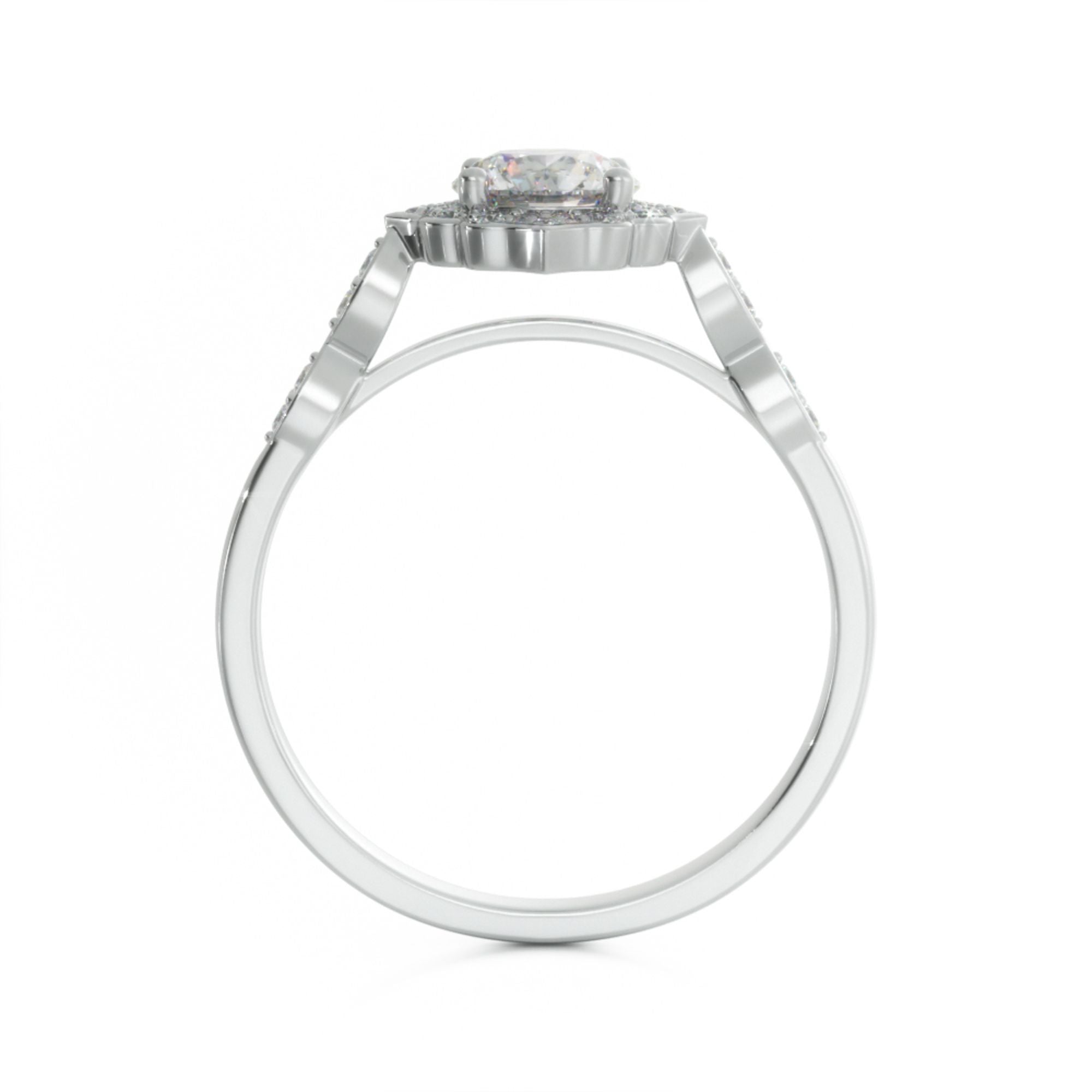 Decorative Halo Natural Round  Diamond Engagement Ring