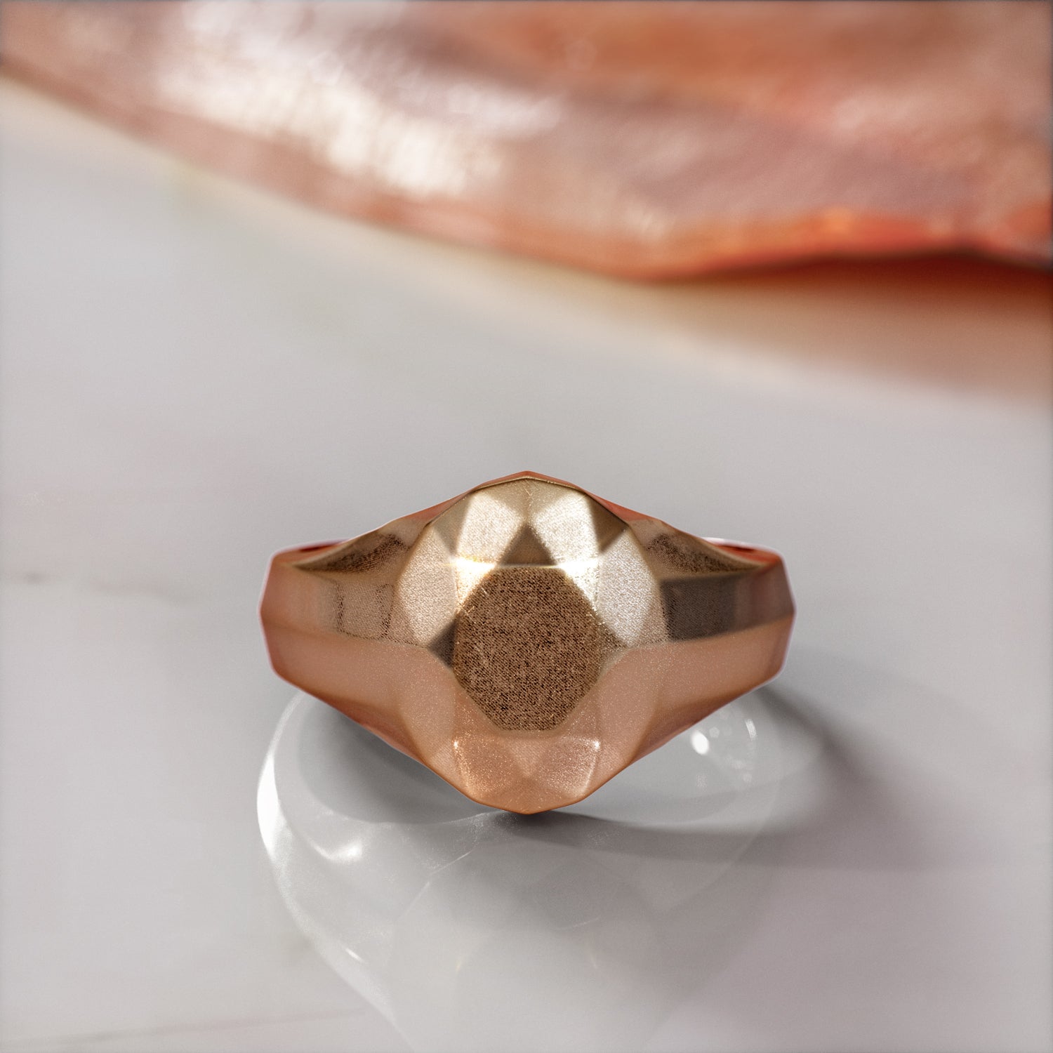 14K Diamond Shaped Signet Ring For Men