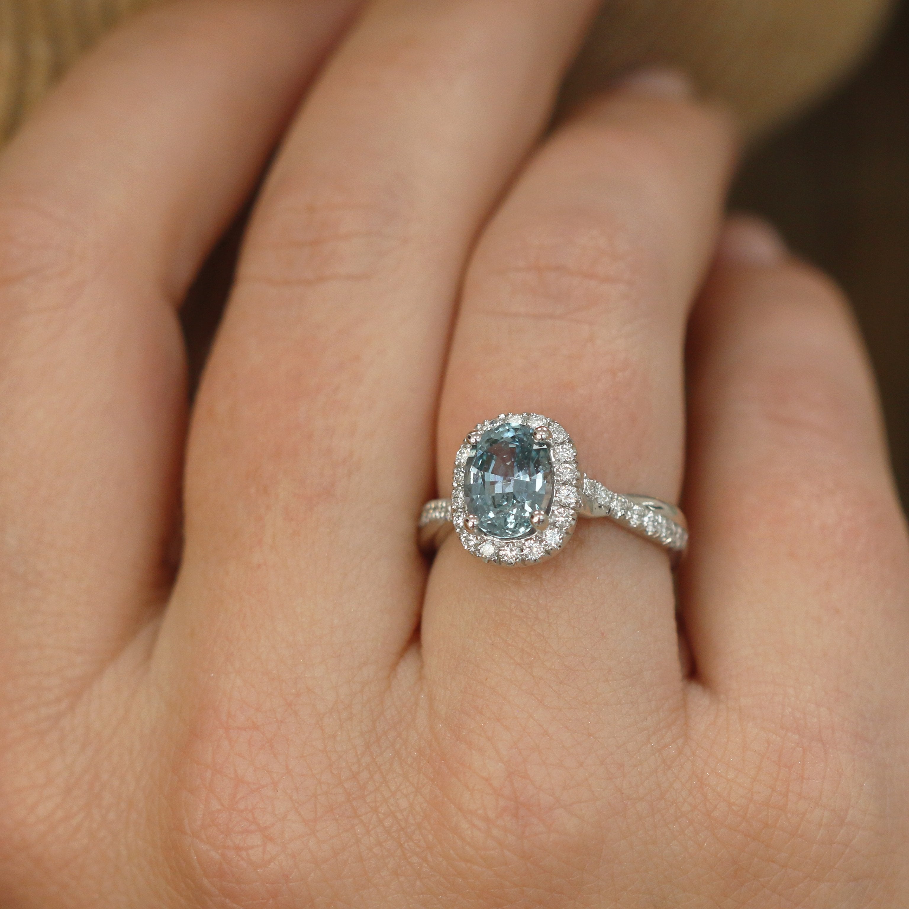 Translucent - Decorative shank Natural Oval Sapphire Engagement Ring