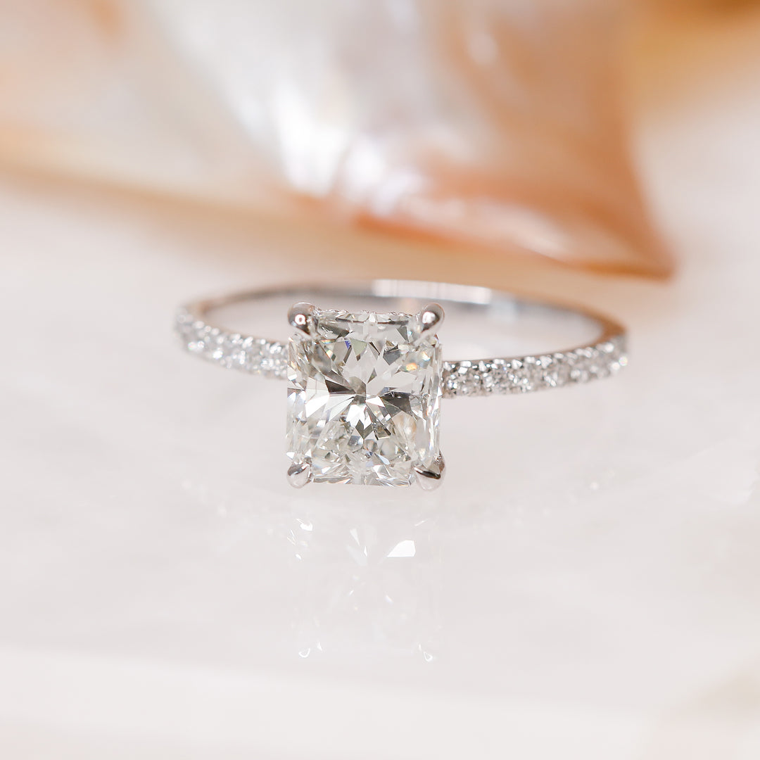 Hidden Halo Natural Radiant  Diamond Engagement Ring