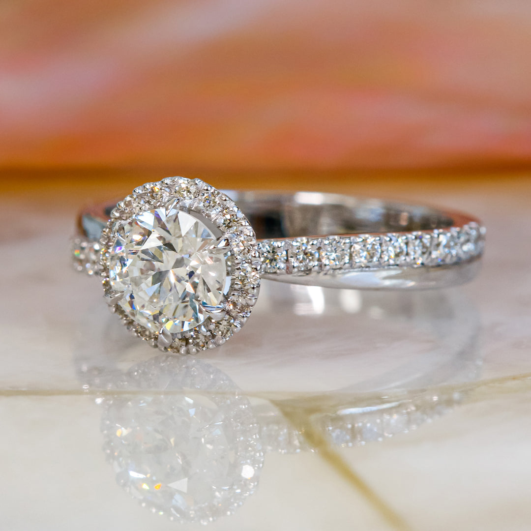 Halo Natural Round  Diamond Engagement Ring