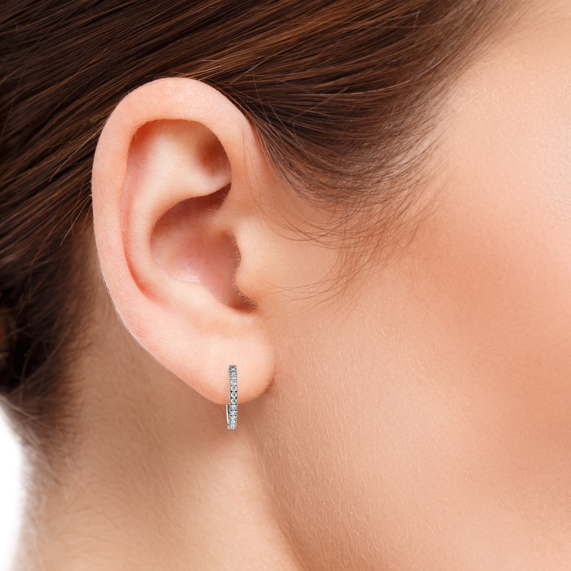 Hoop Lever Back Earrings Natural Diamonds in 14K Gold