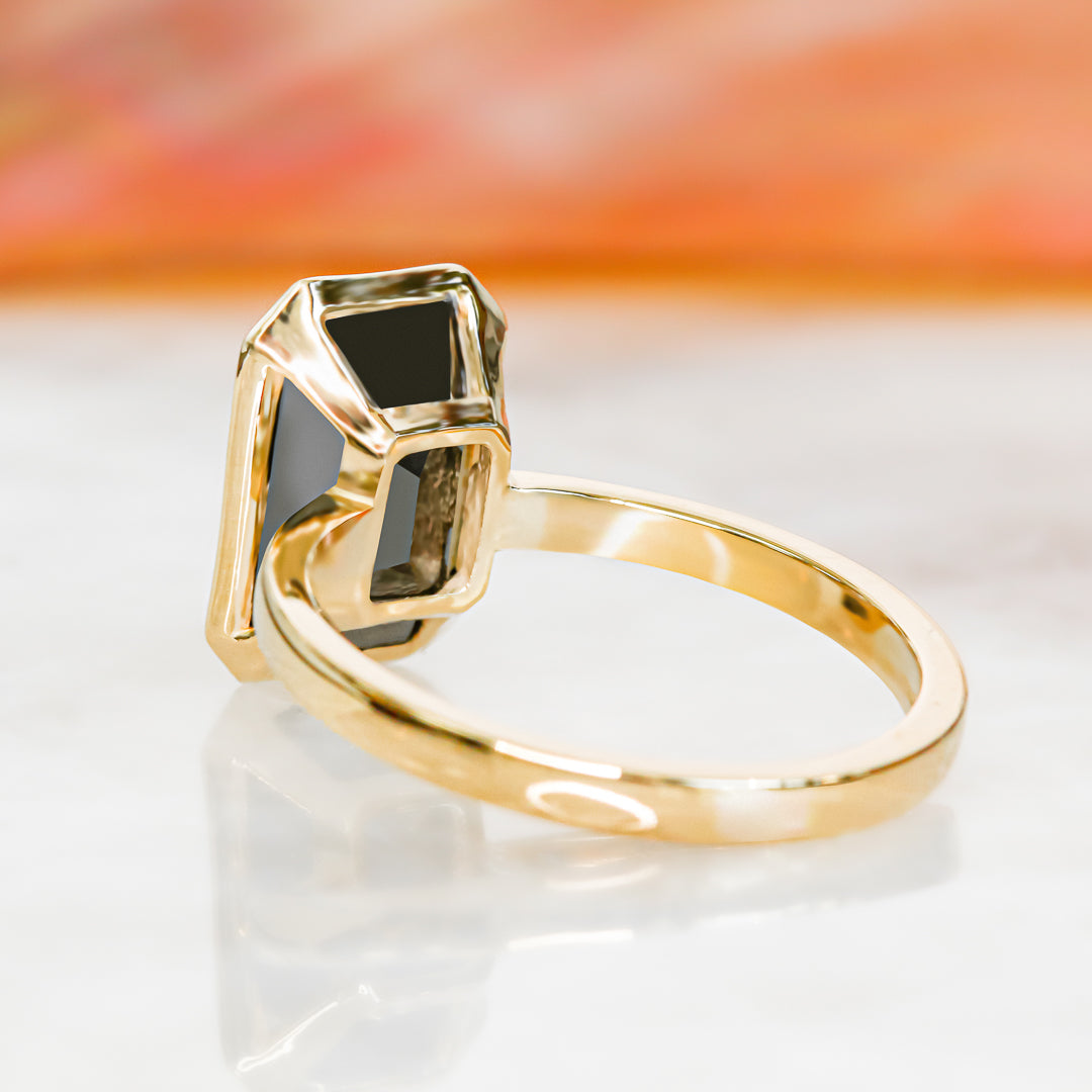 Bezel Natural Black Diamond Emerald Cut