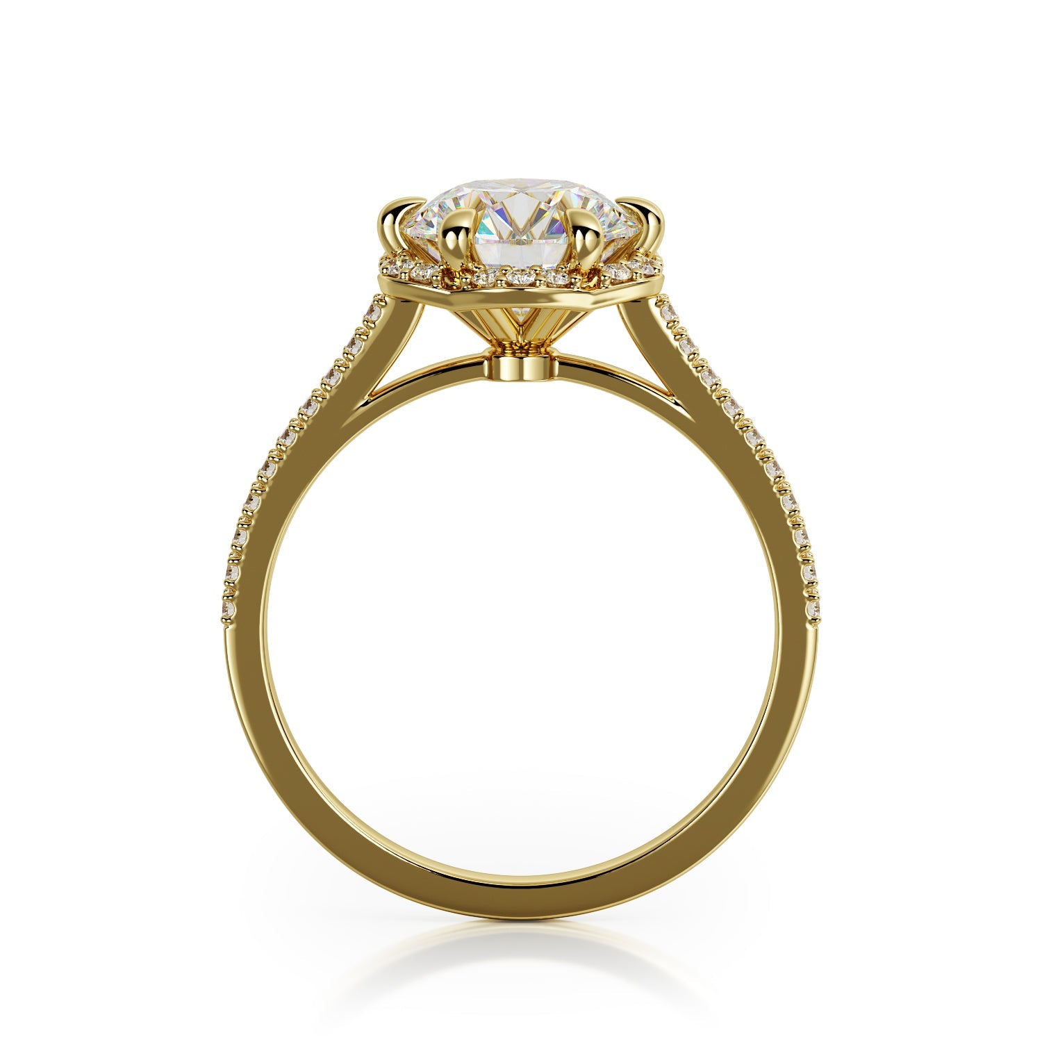 Decorative Halo Natural Round Cut Diamond Engagement Ring