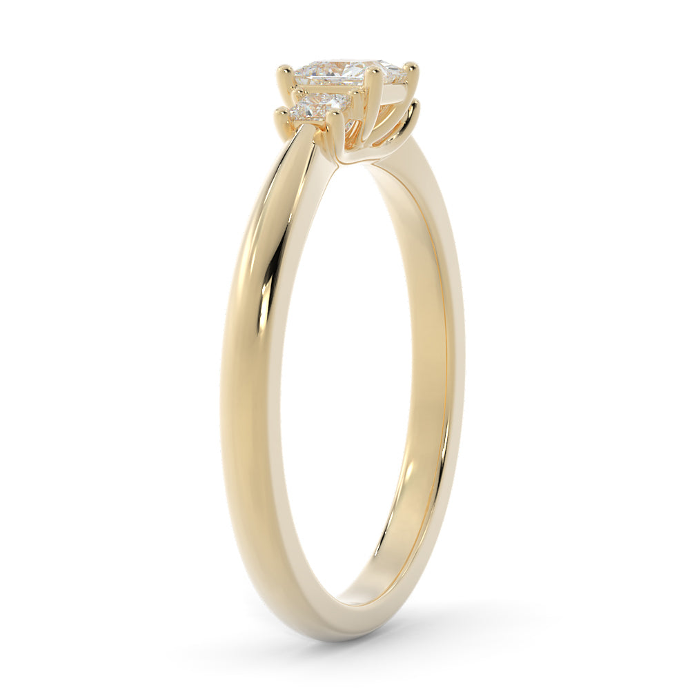Three Stone Square Natural Princess  Diamond Engagement Ring in Yellow Gold