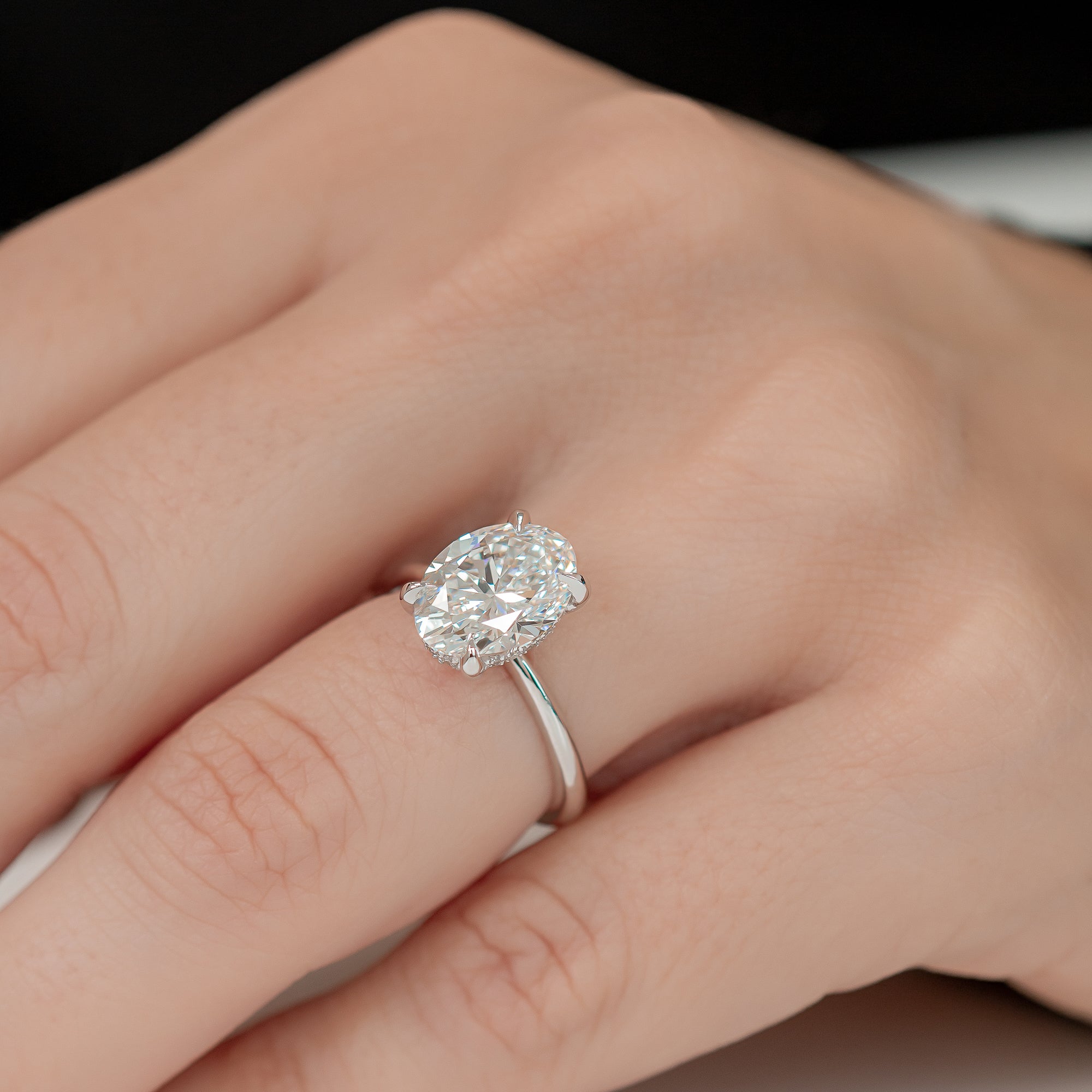 3 Carat Claw Prongs Natural Oval  Diamond Engagement Ring