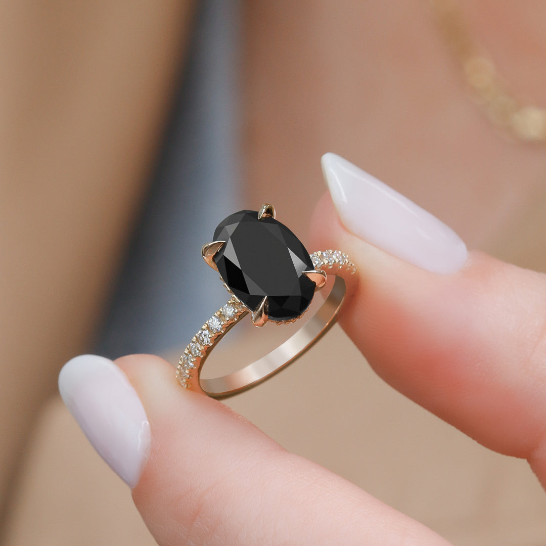 Black & White Natural Diamond Oval Cut Engagement Ring