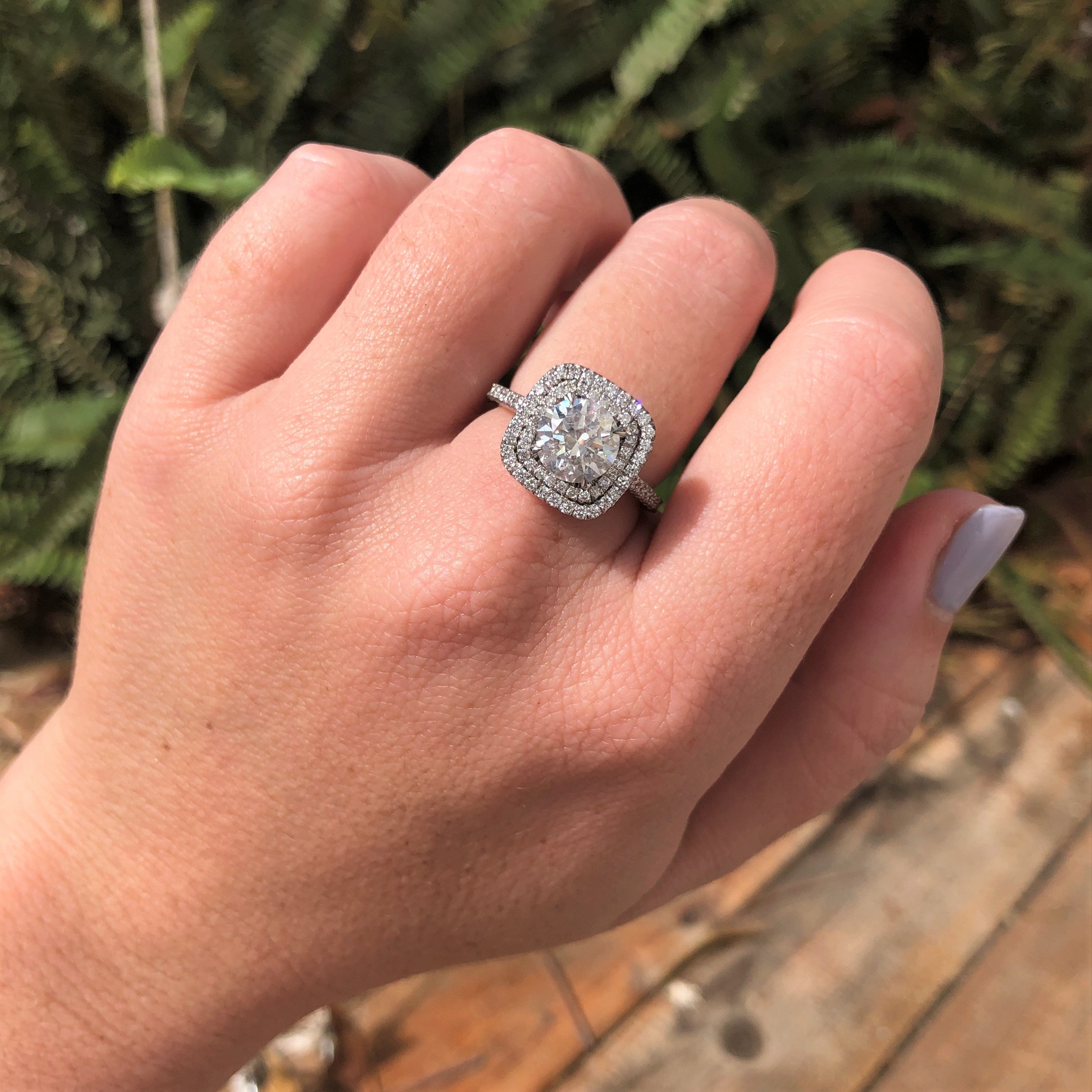 Fiery Flames - Double Halo Natural Round Cut Diamond Engagement Ring
