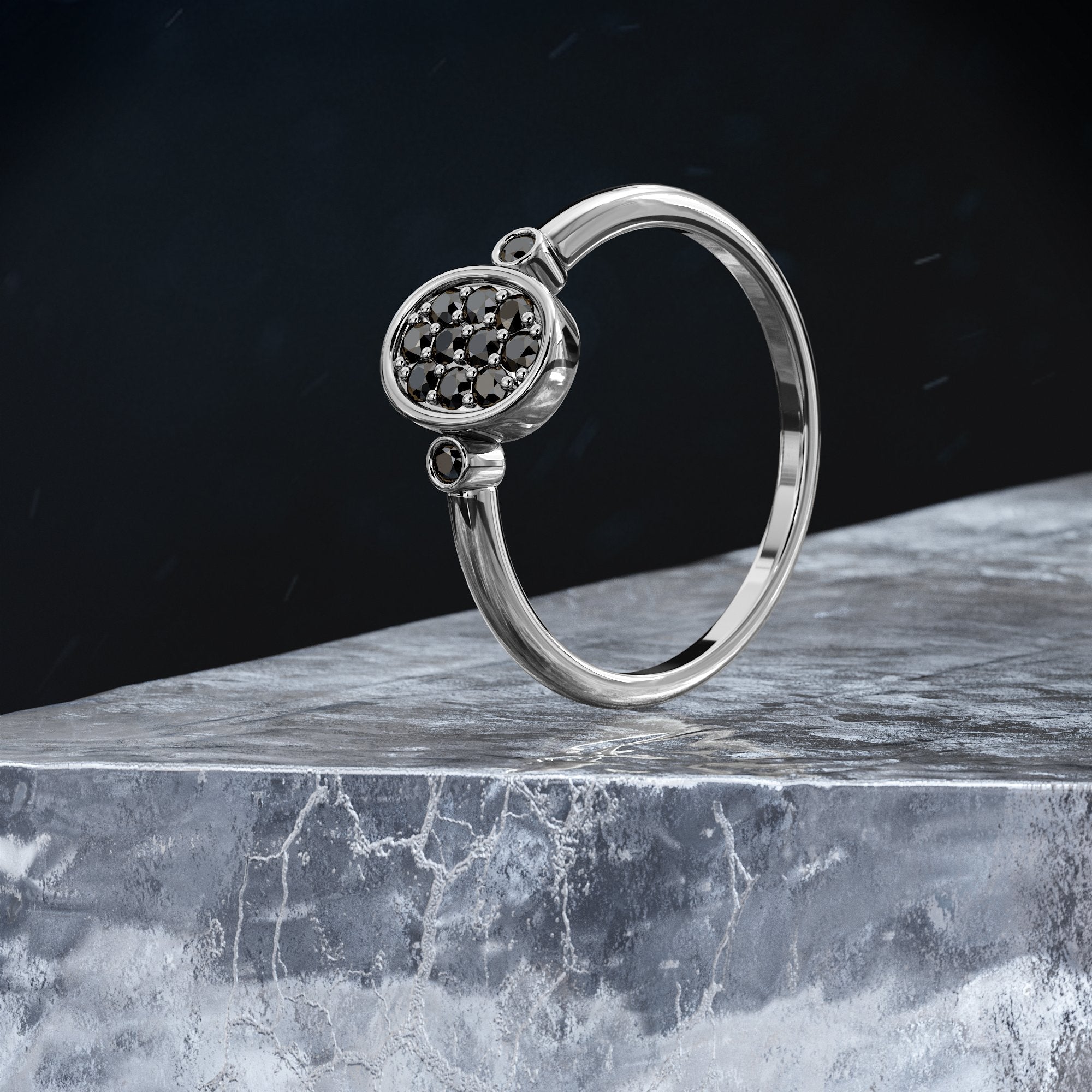 Atoms - Unique Wedding Ring with Round Cut Natural Black Diamonds
