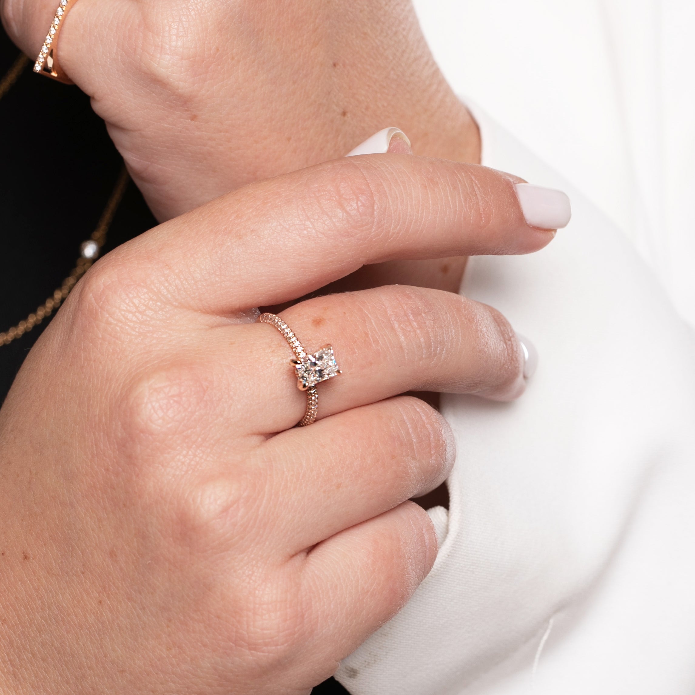 Accent Diamonds Natural Radiant  Diamond Engagement Ring