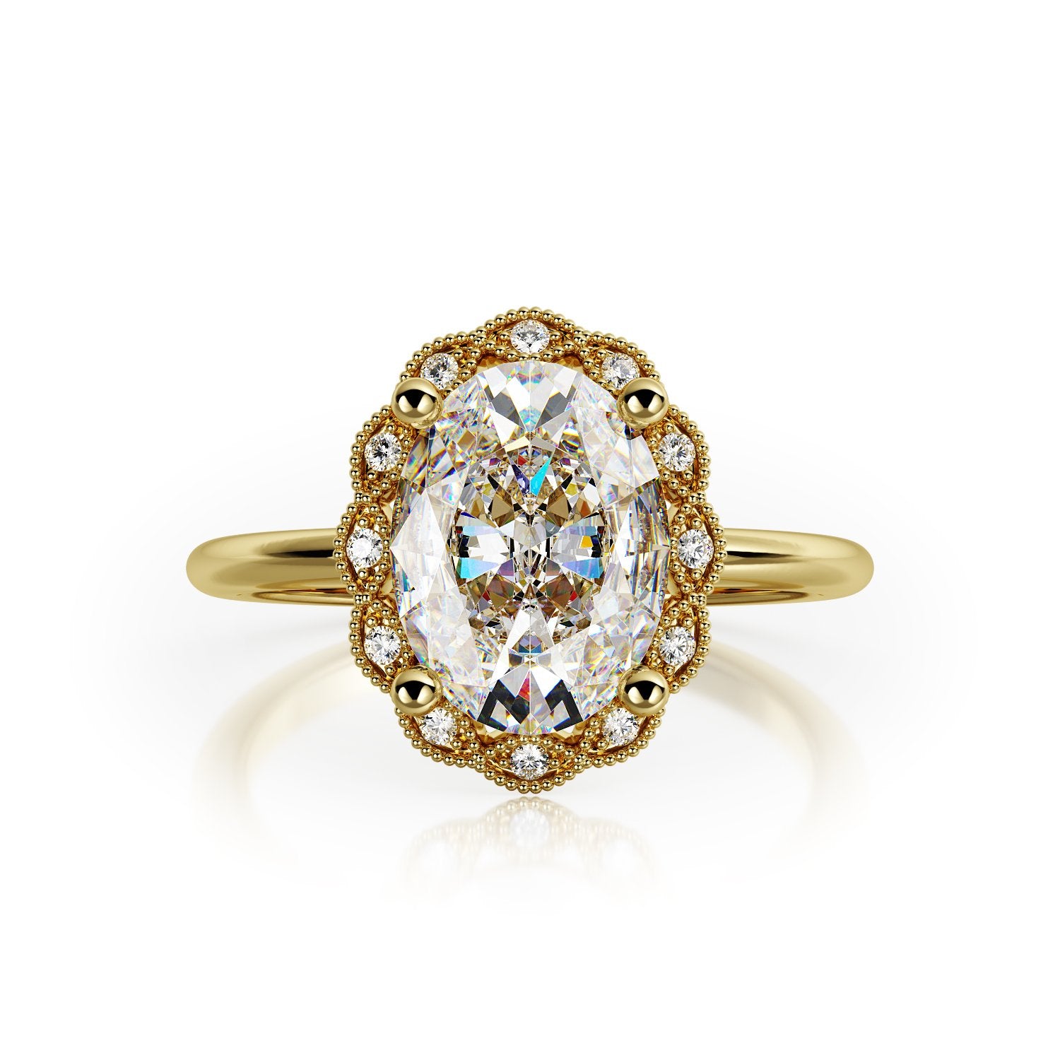 Decorative Halo Natural Oval Cut Diamond Engagement Ring