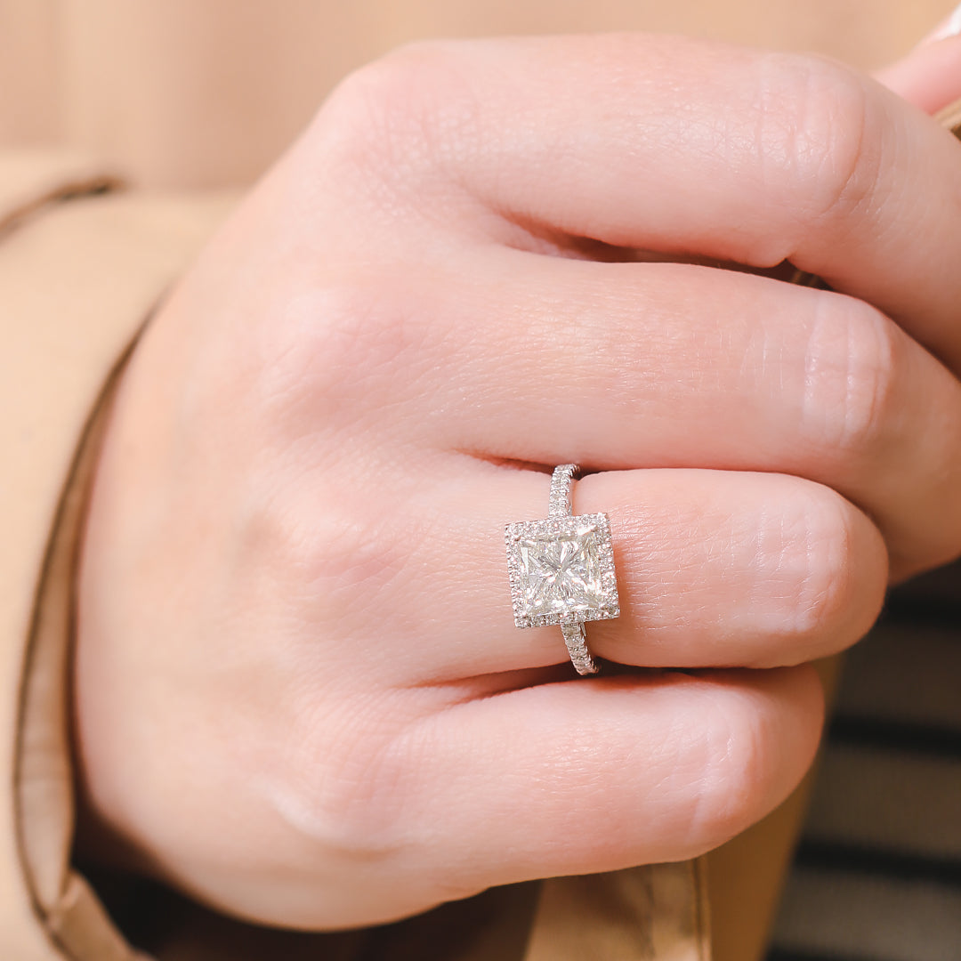 Square Natural Princess Cut  Diamond Engagement Ring