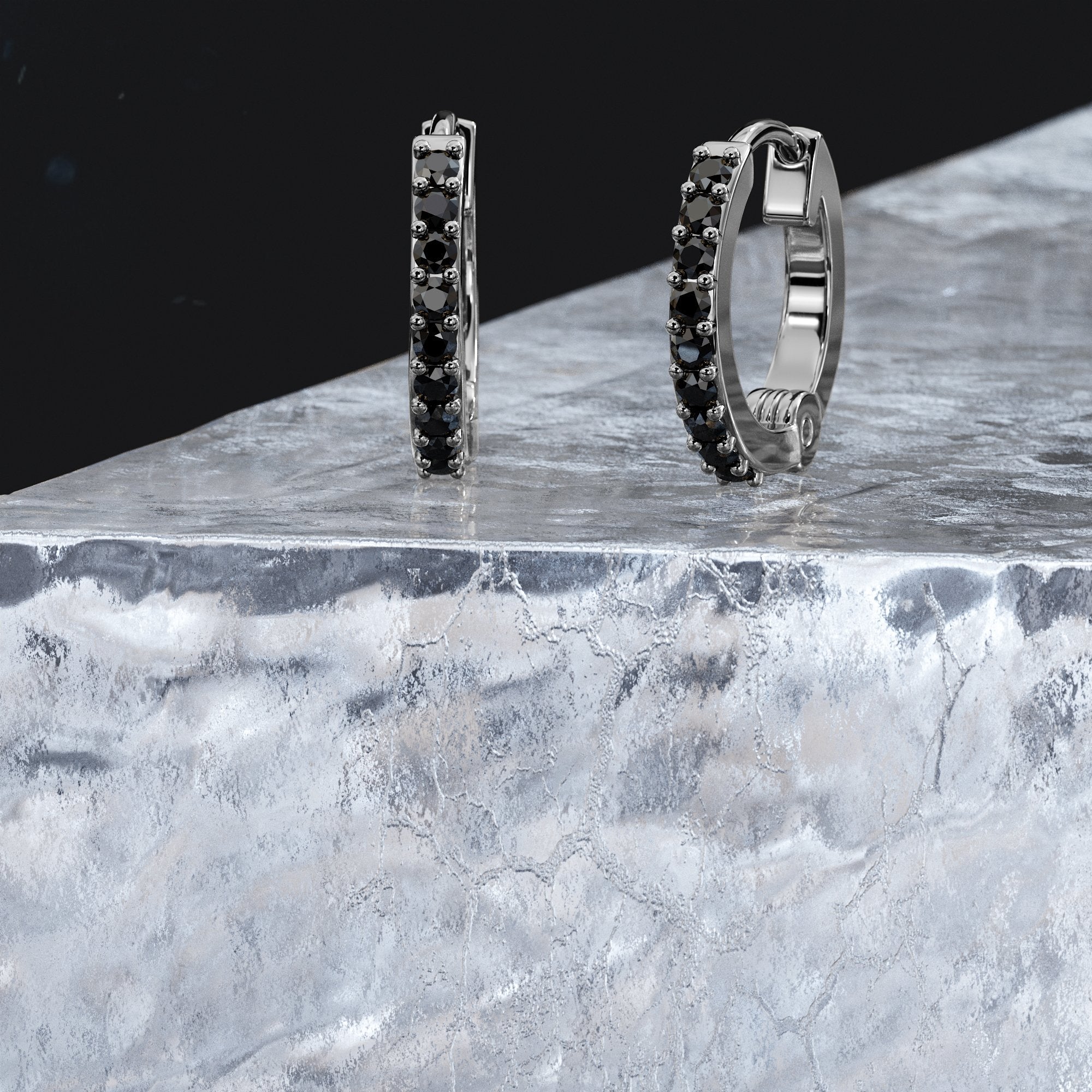 Unique Hoop Natural Black Diamonds White Gold Alternative Earrings