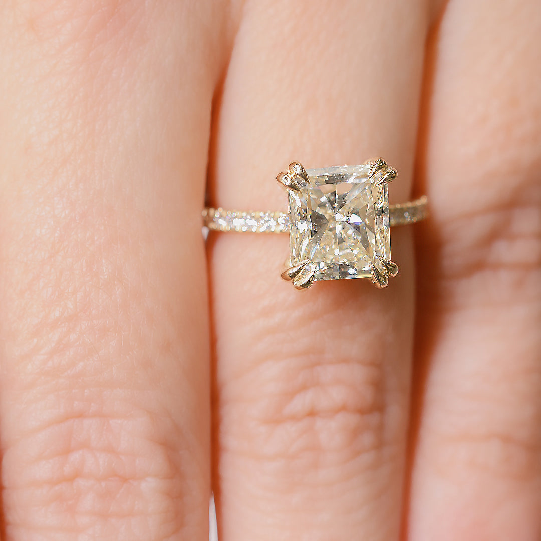 Hidden Halo Natural Radiant Cut Diamond Engagement Ring
