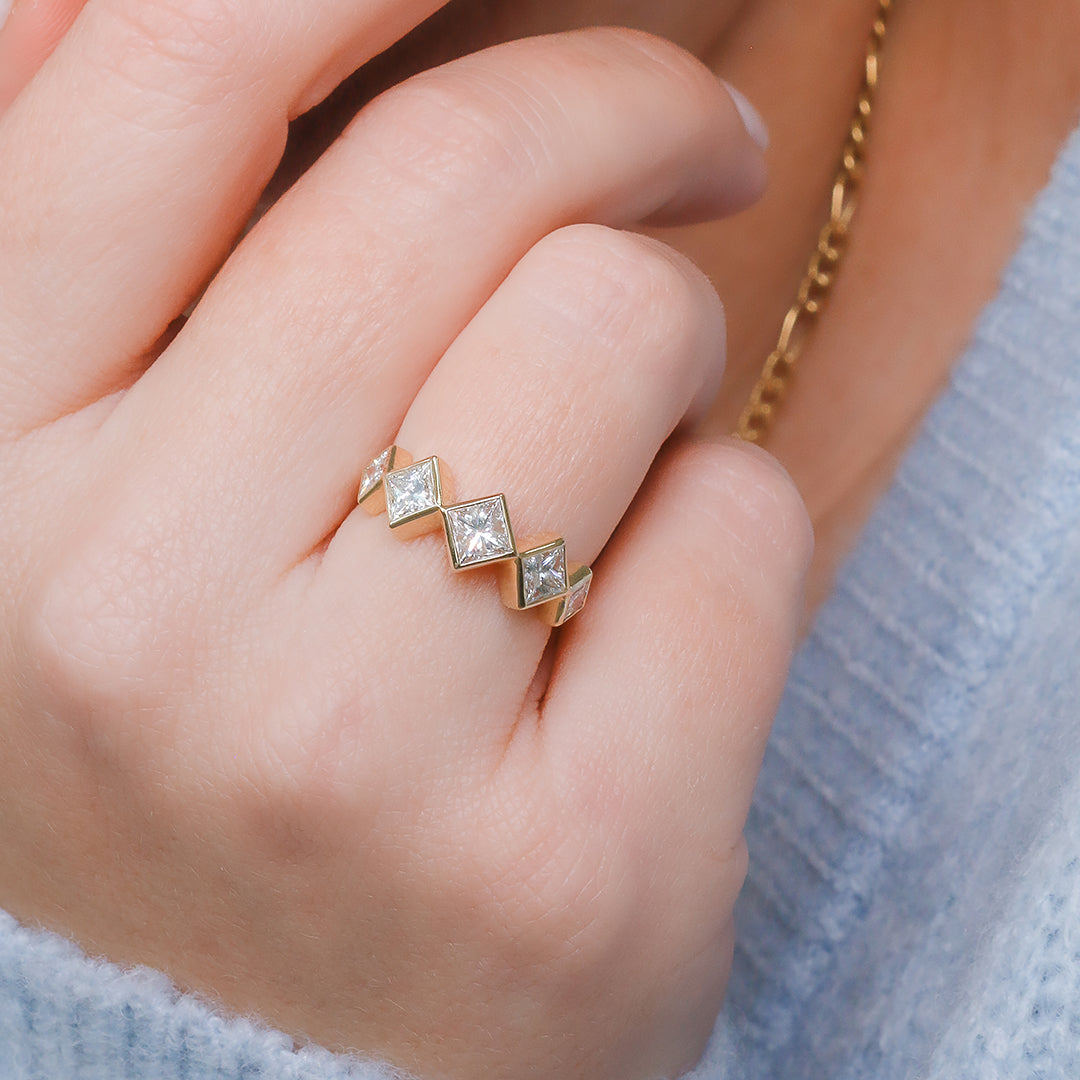 Slantse - 5-Stone Degraded Natural Princess Cut Diamond Engagement Ring