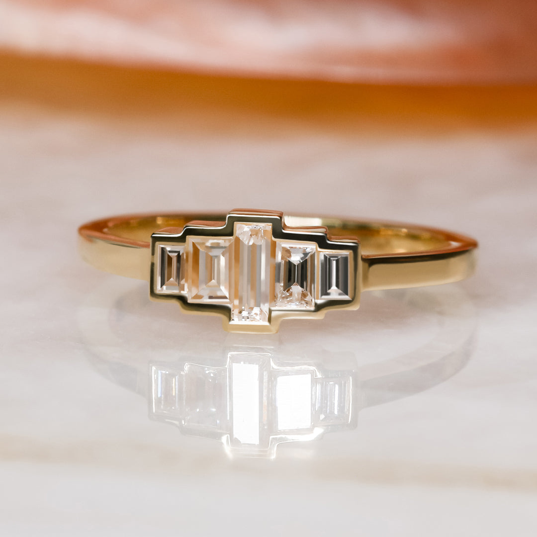 Silver Moon - Art-Deco Bezel Natural Baguettes cut Diamond Wedding Band